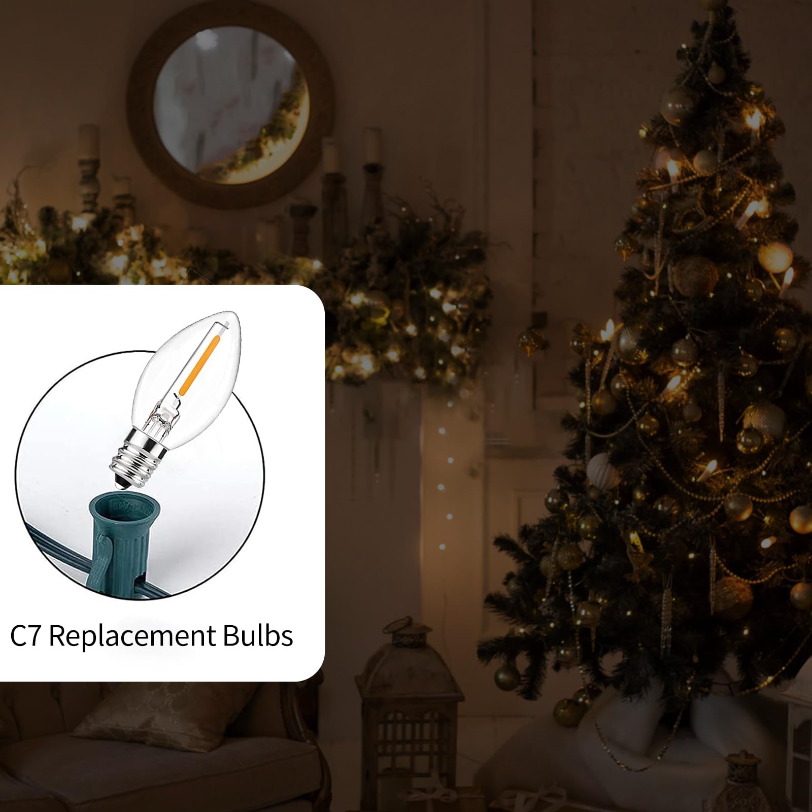 Chyparty 12 Pack C7 Led Christmas Bulbs, E12 Candelabra Base, 0.6W Warm White Dimmable Clear - Halloween Light Bulbs For Indoor/