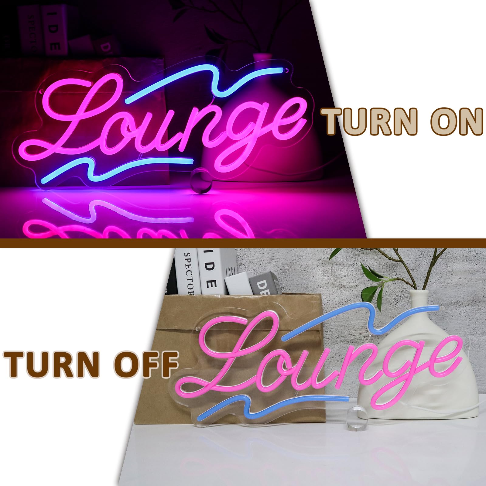 PMCVYH Neon Sign for Wall Decor, USB Dimmable 16.54"x6.69", Pink Blue, Model SYL-Lounge, Perfect for Home, Bar, Cafe, Man