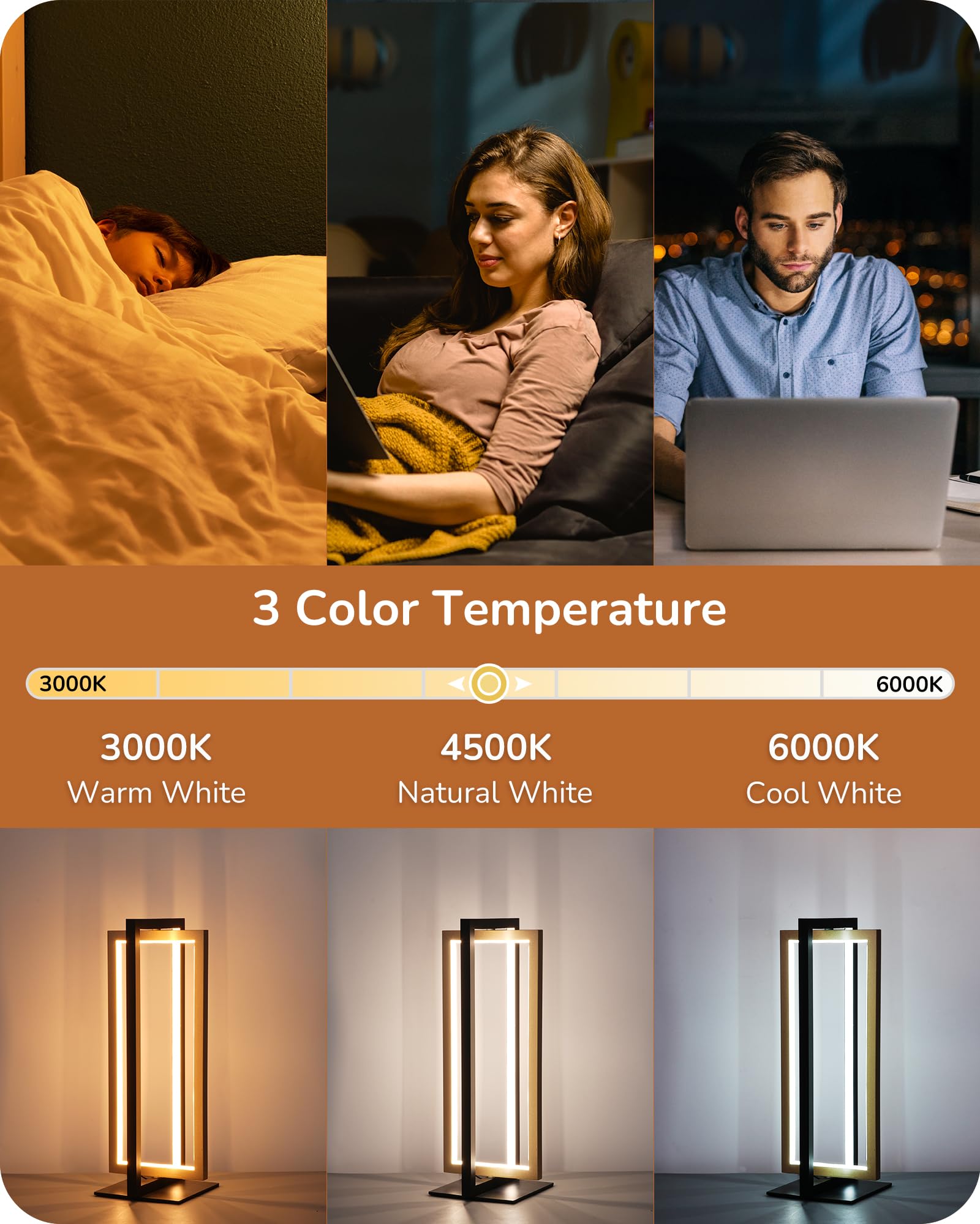 Edishine Led Table Lamp, 3 Color Temperatures Bedside Lamp (3000K 4500K 6000K), Max 750Lm Touch Dimmable Nightstand Lamp For Liv