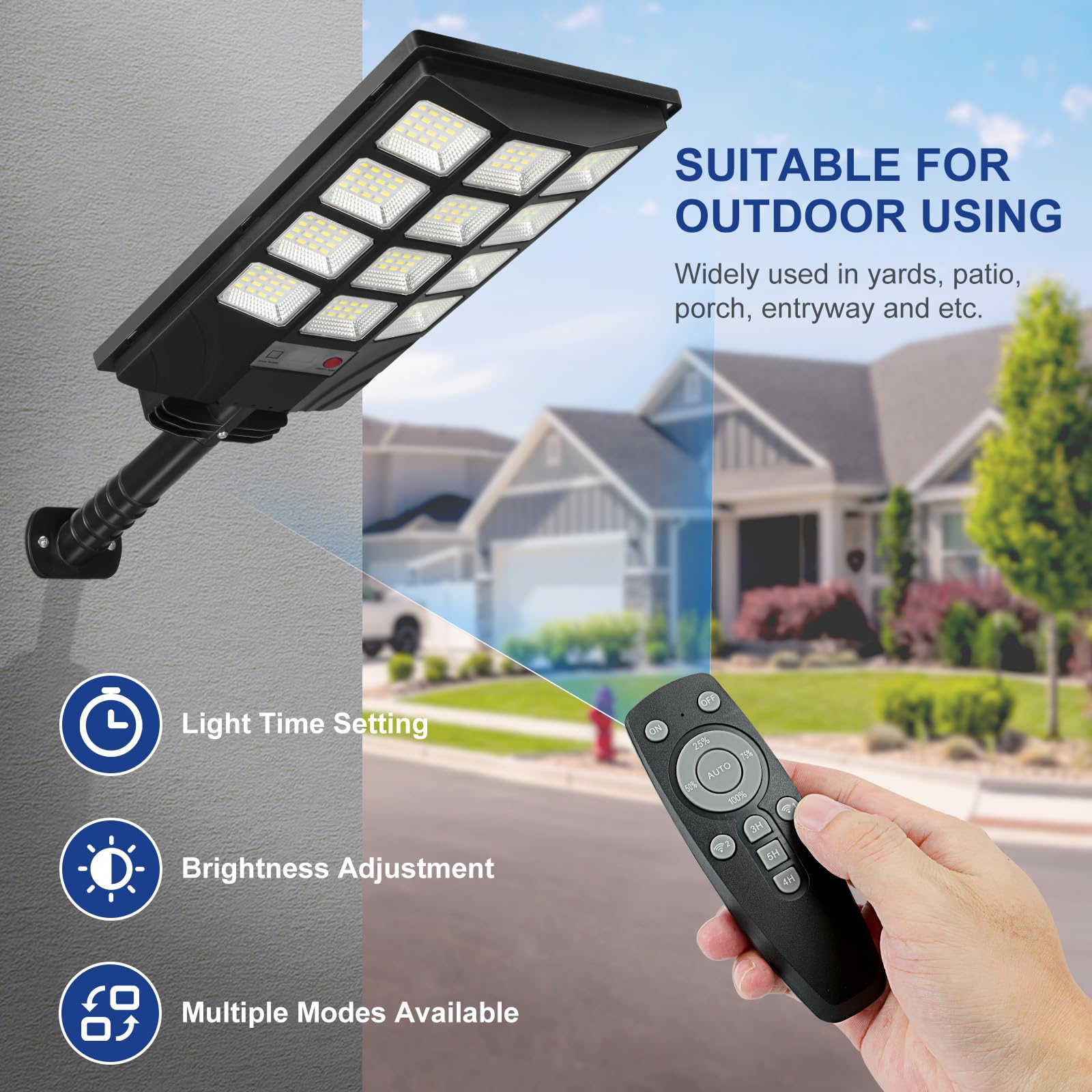 Atoechie 4-Pack Solar Street Lights, 20000lm, Dual Motion Sensors, Dusk to Dawn, IP66 Waterproof, 4*192LED, Black, Model AT192SL