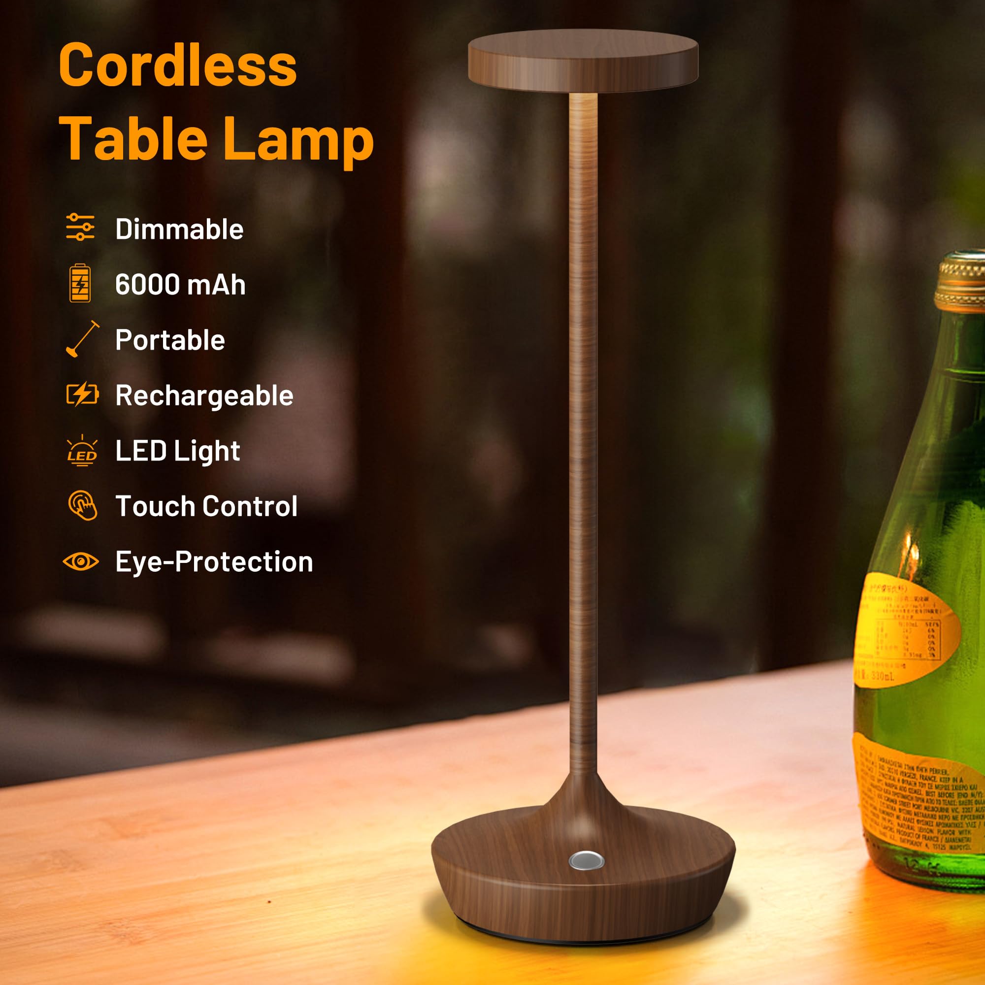 Yht Cordless Table Lamp Rechargeable,6000Mah Battery Operated Led Desk Lamp,Portable Outdoor Waterproof 3-Color Touch Dimmable T
