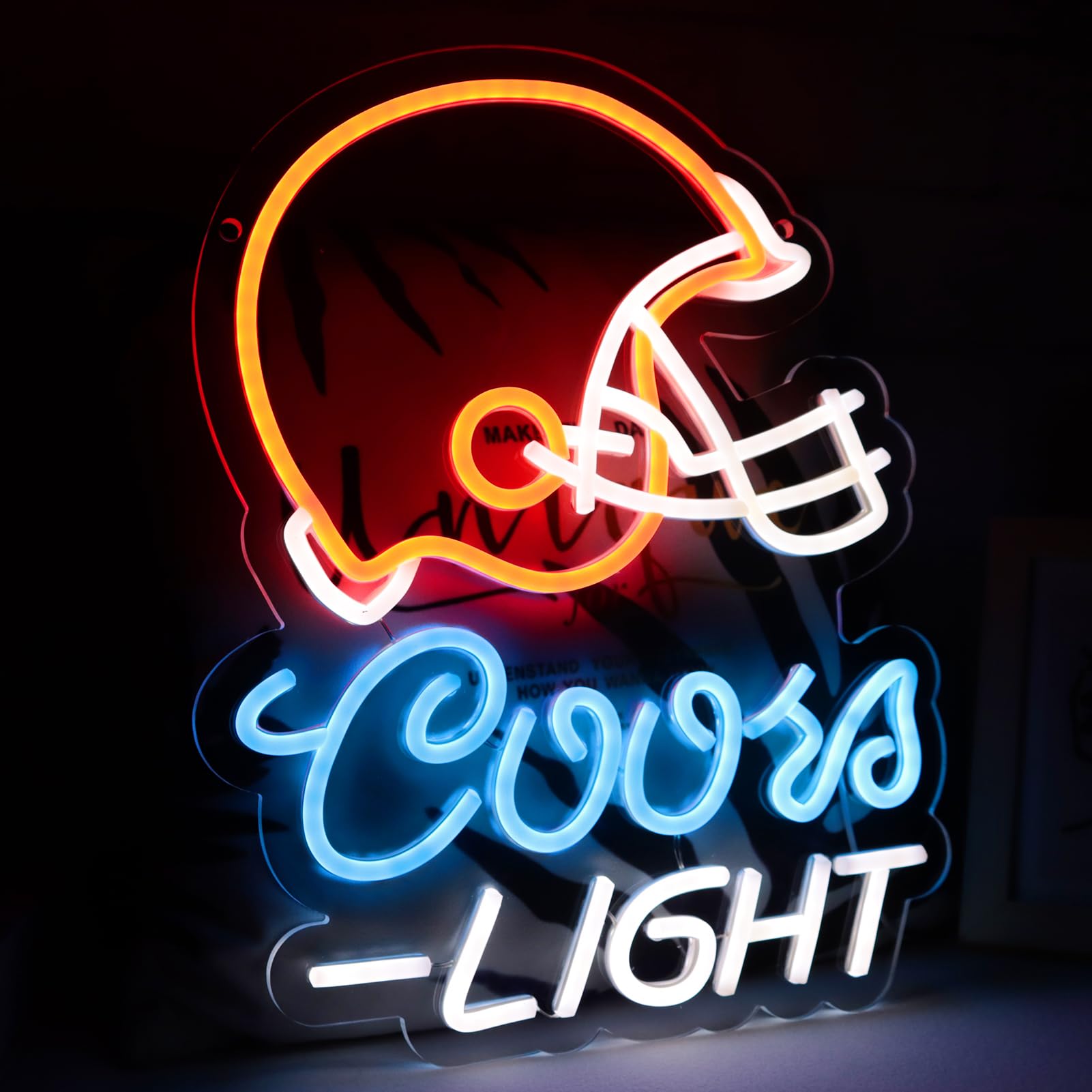 JFLLamp Neon Wall Decor Light - Rugby Helmet Design, LED, Football Color, Model NS-Crs Light, Perfect for Man Cave and Parties