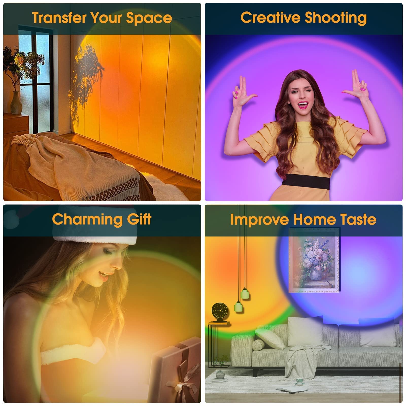 Corated Sunset Lamp, 16 Colors Sunset Projection Lamp With Remote Control, Multiple Colors Projector Light Dimmable Sun Lamp For