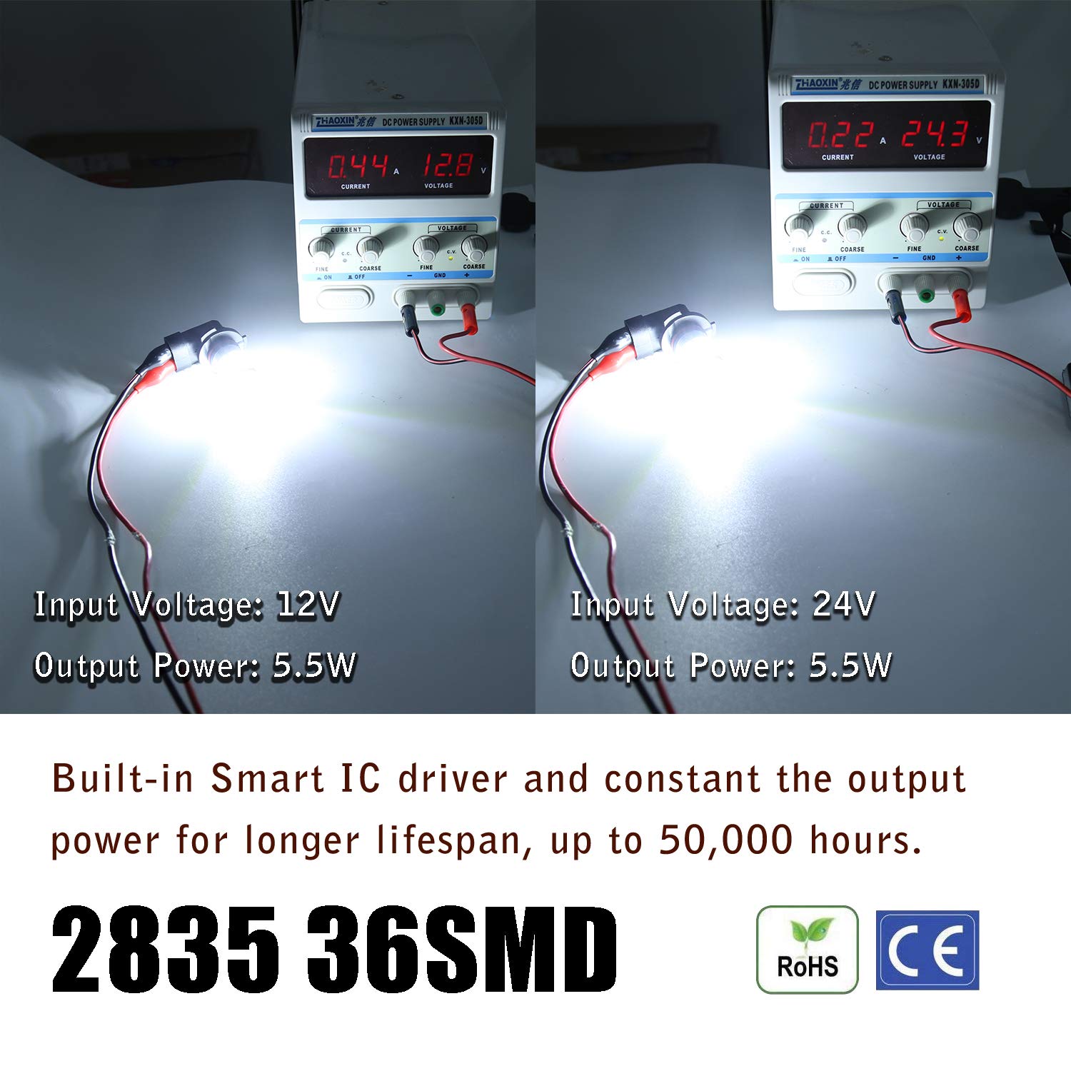 KISLED LED Fog Lights Bulbs, 3000lm, H8/H11, Aluminum, 6000K Xenon White, High Power 3030 Chips, Projector Lens