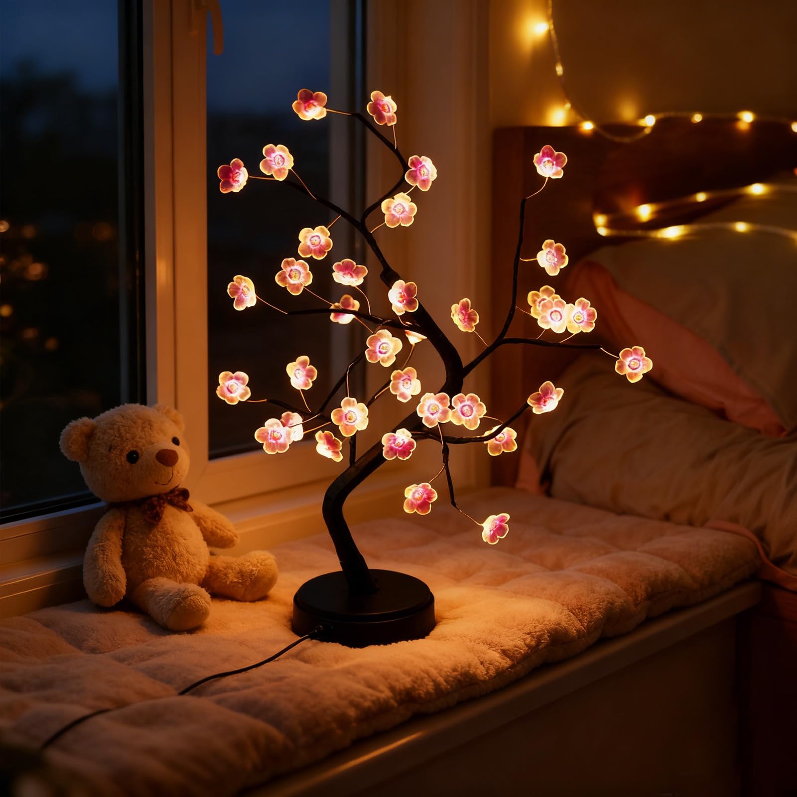 36 LED Cherry Blossom Sparkly Fairy Spirit Tree Lights DIY Simulated Tree Battery Powered or USB Interface Cherry Lamp Tabletop 