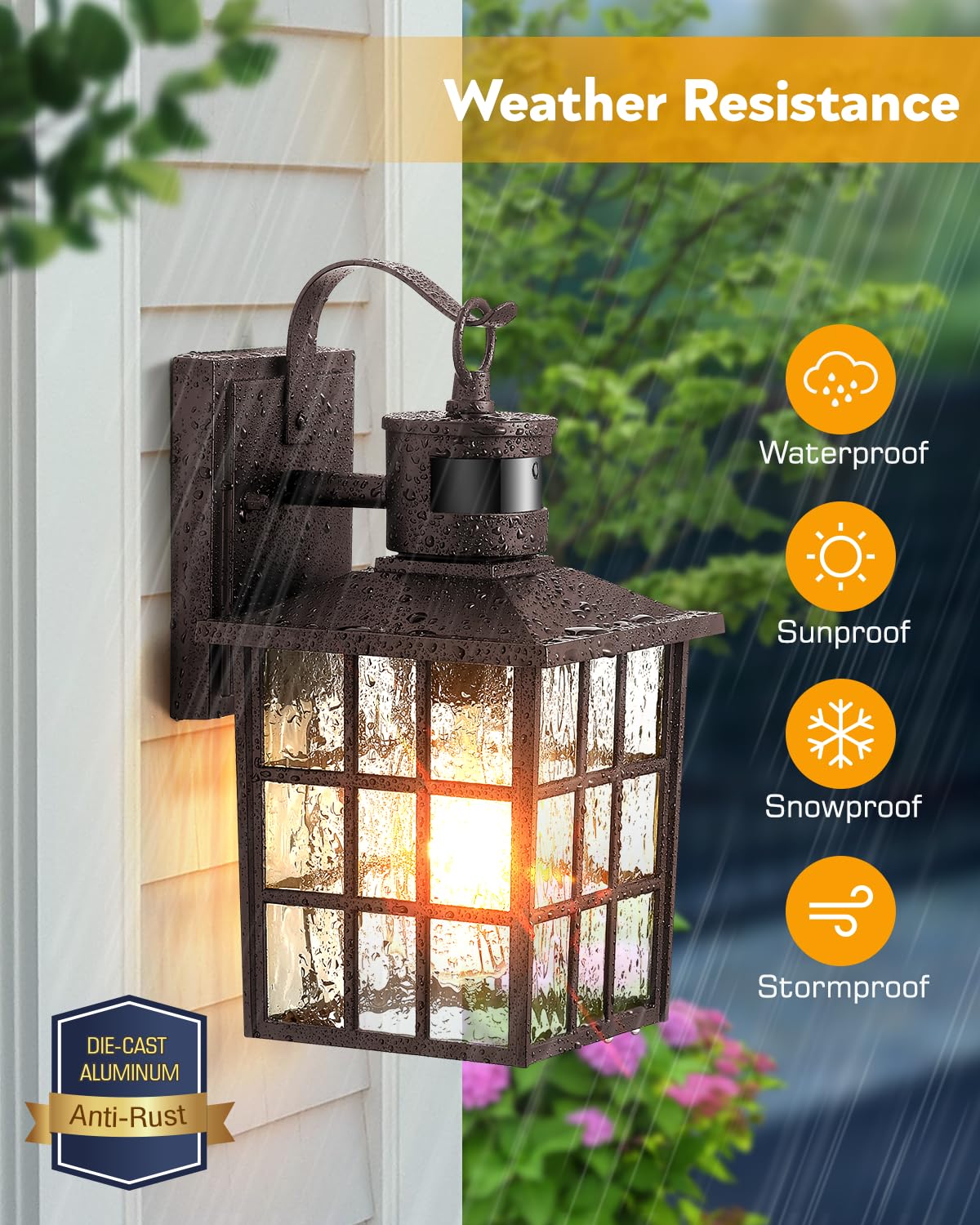 Vianis 2 Pack Motion Sensor Outdoor Lights, Oil Rubbed Bronze Dusk To Dawn Wall Lights Lantern, 100% Aluminum Coach Exterior Lig