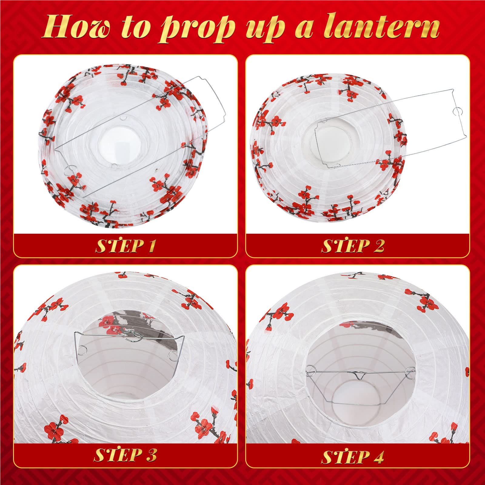 Mudder 20Pcs Chinese Japanese Paper Lanterns (12'' Cherry Blossom, 7.5'' Red) For Wedding, Party Decor