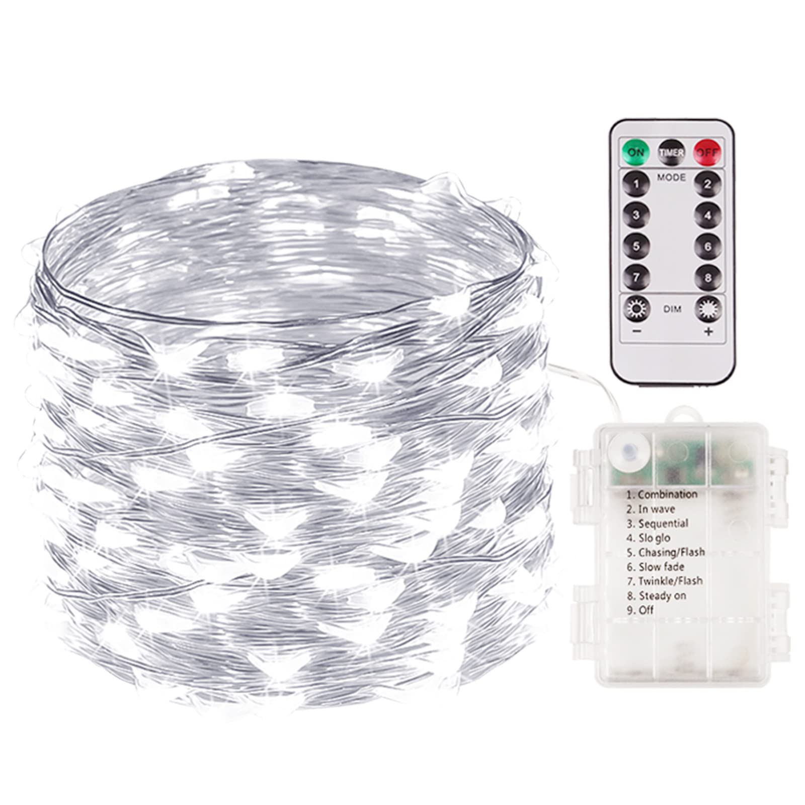 Albelt 100 LED Fairy Lights, Battery Operated, 33FT, Waterproof, Remote, 8 Modes, Copper, Cool White, Model Sliver100
