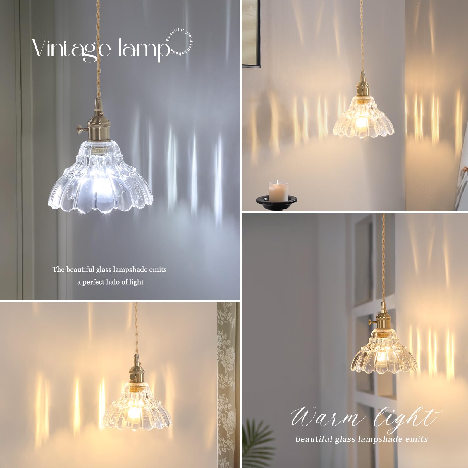 Shenmoyl Vintage Wall Sconce, Brass, Adjustable Chain, Hardwired, Lily of the Valley-Clear, Model 1-9492