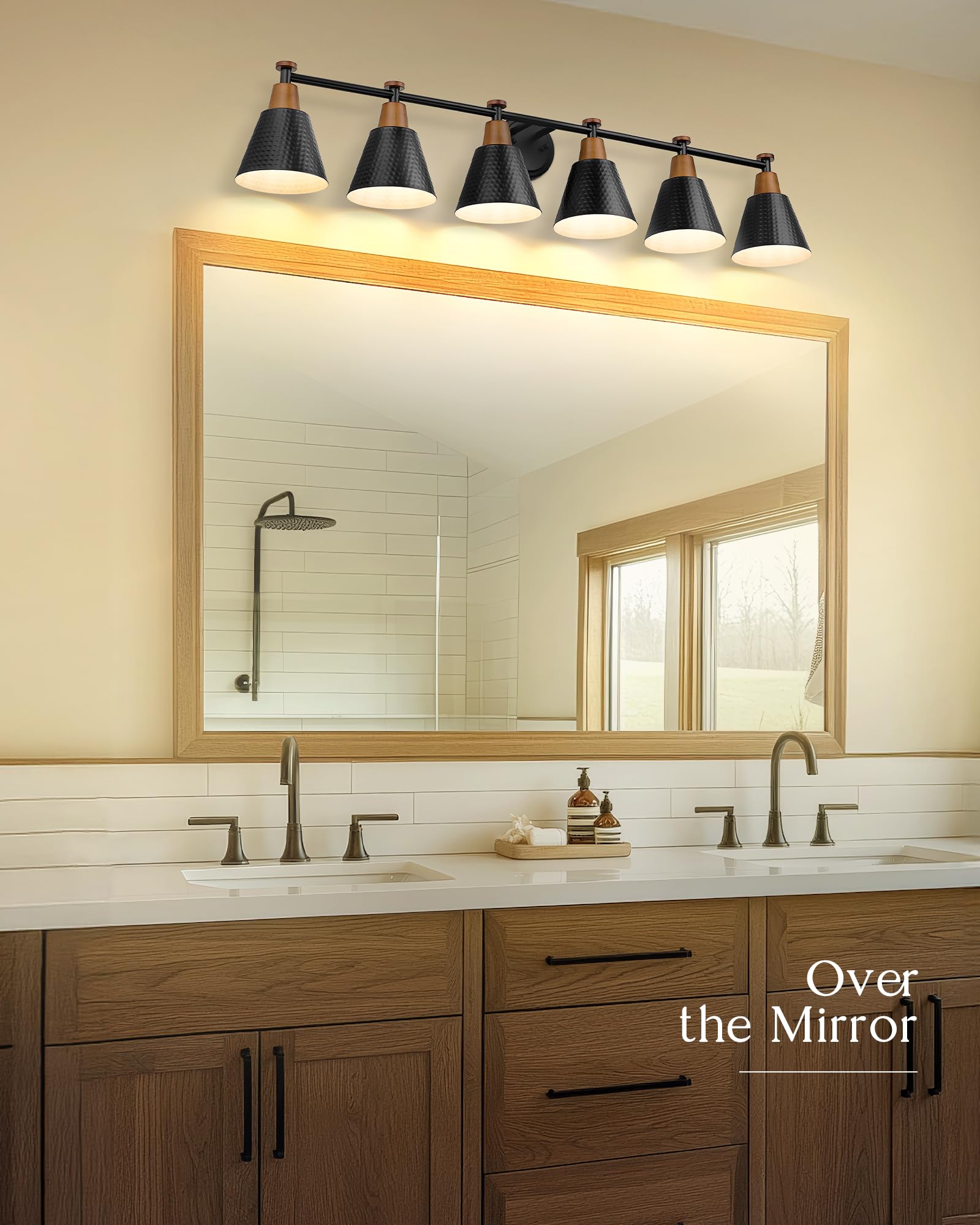 Femila Black Vanity Light, 6 Light Bathroom Vanity Light, Vintage Bathroom Light Fixtures Over Mirror, E26 Base, 4Fg59B-6W Bk