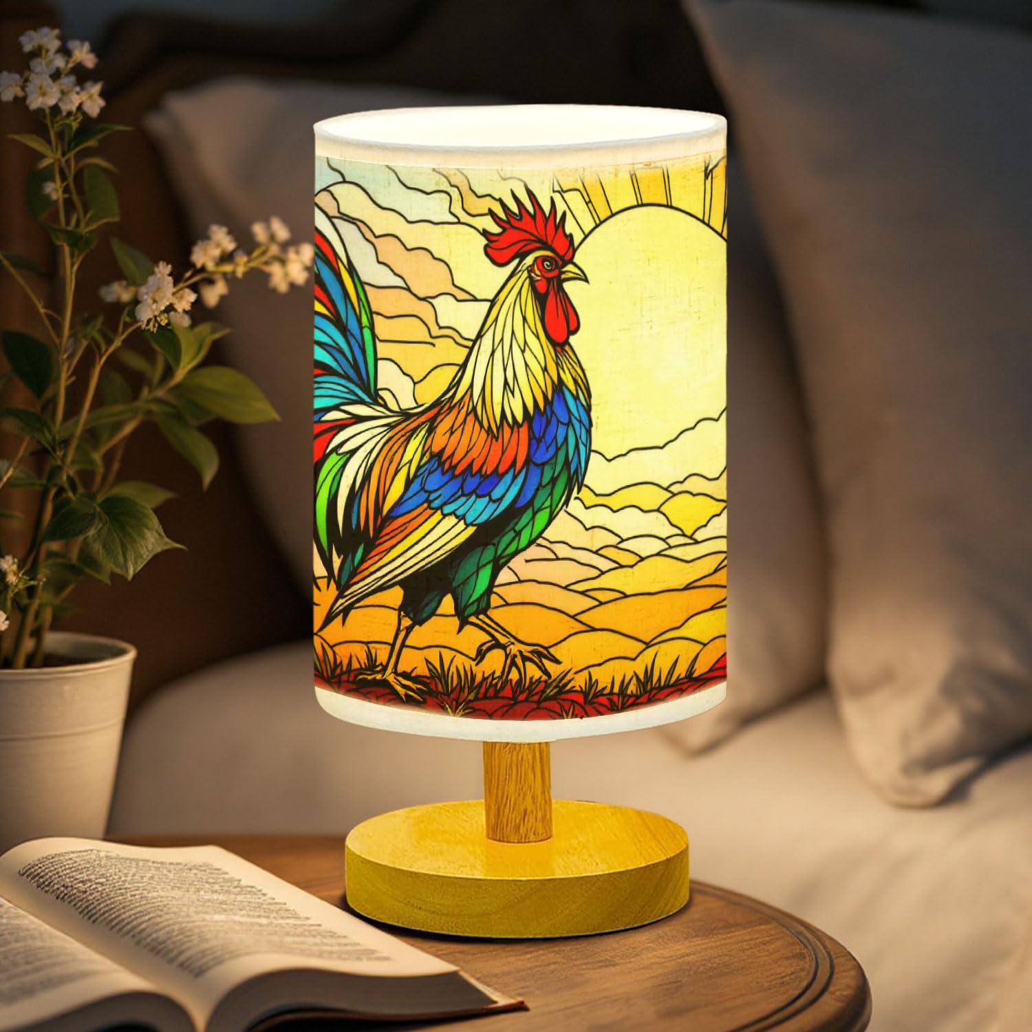 44Memory Raven And Crow Table Lamp Led 3-Color Pressed Bedside, Raven And Crow Shade Lamp With Wood Base For Bedroom Living Room