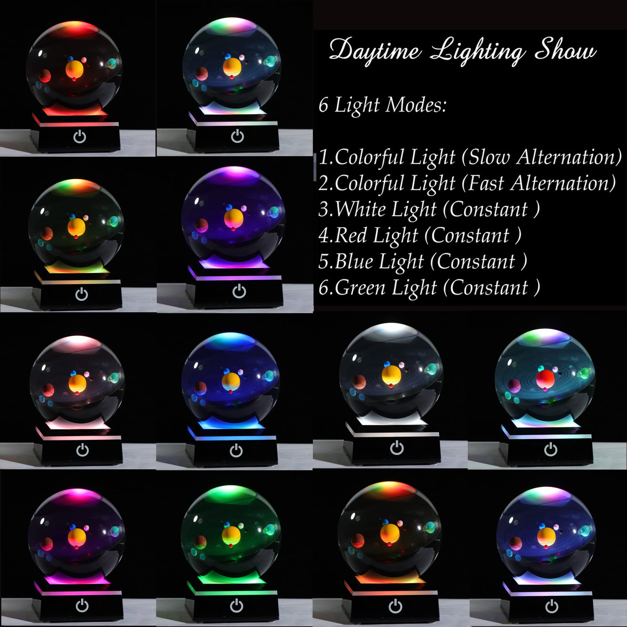 Qianwei 3D Crystal Ball Solar System Model with LED Base, 80mm Clear, Perfect Gift for Girlfriend, Teachers, and Kids
