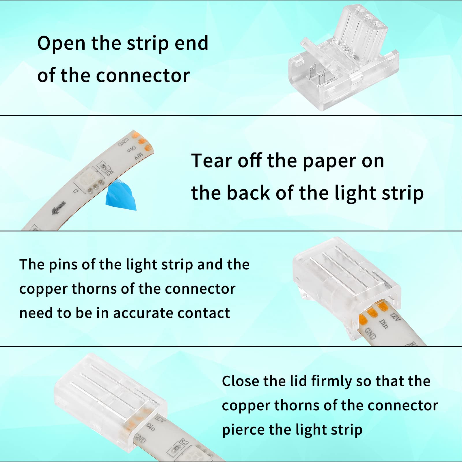 Homelylife 3 Pin Led Strip Connector Solderless 10 Pcs With 16.4Ft Extension Cable 3 Conductor For Waterproof Or Non-Waterproof