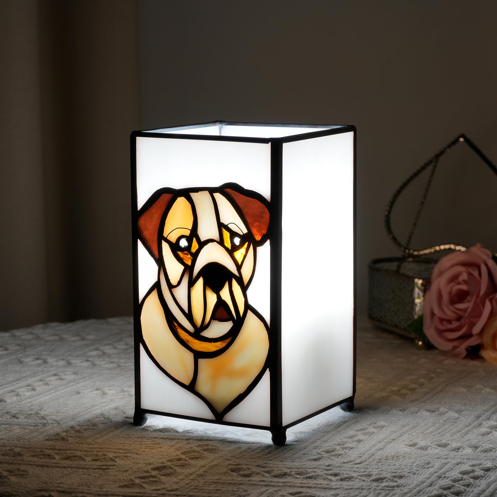 Kiphepi Tiffany Lamp Stained Glass Lamp Small Bedside Table Lamps For Living Room Home Decor Girls Women Birthday Halloween Christmas Thanksgiving Day Gift Dog