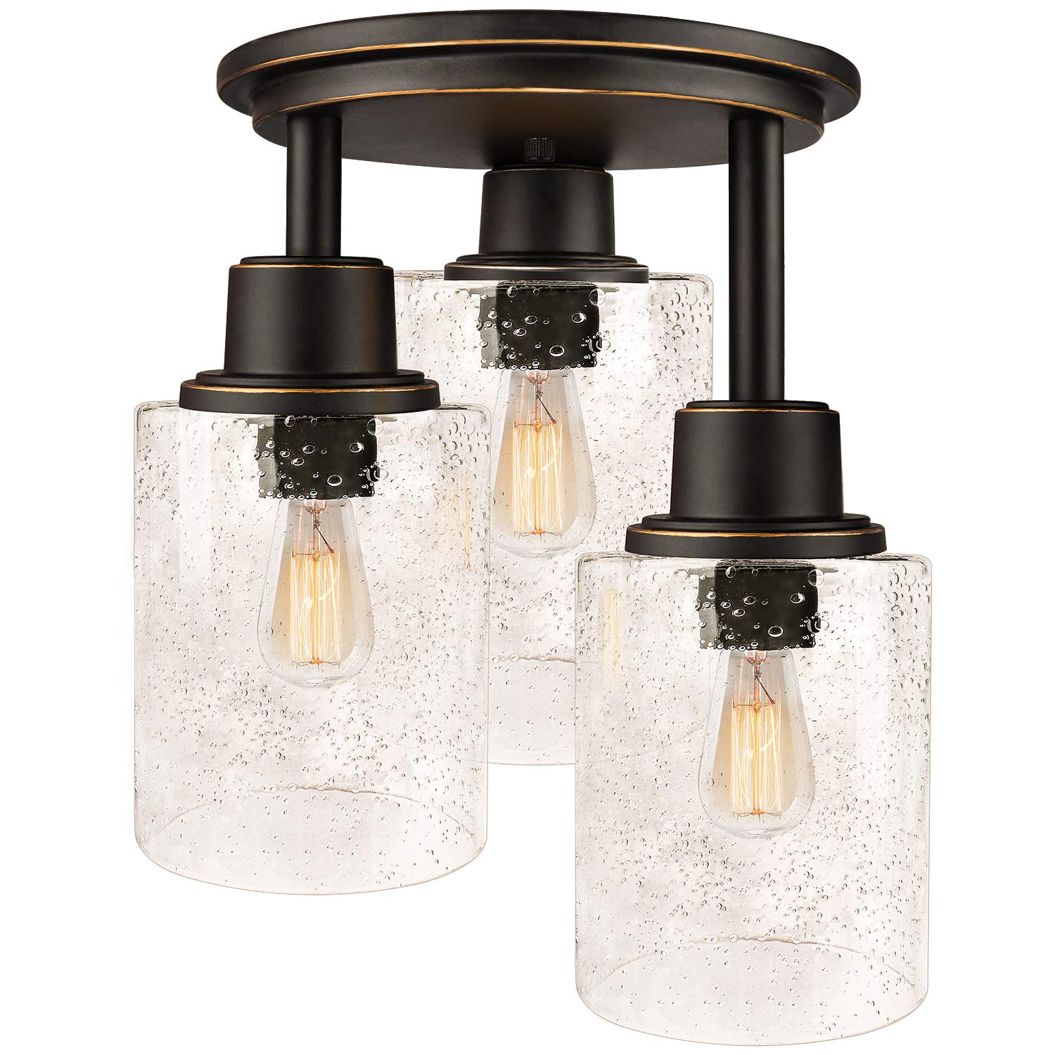 ROTTOGOON Semi Flush Mount Ceiling Light, 3-Light Vintage Style, Oil-Rubbed Bronze, Clear Seeded Glass, Model 727196420275