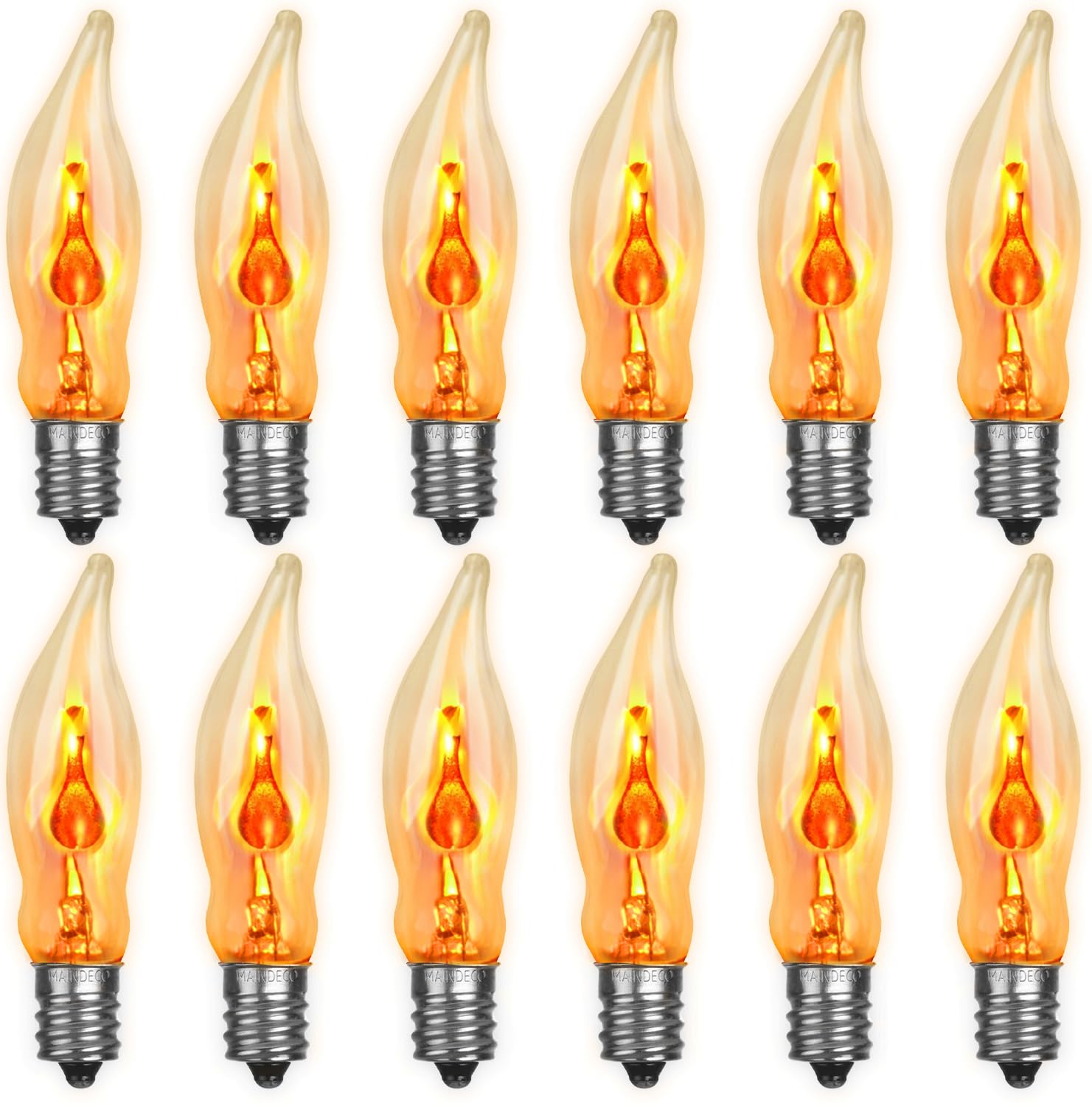 Couah Flicker Flame Light Bulb, Clear Flame Tip E12 Candelabra Base, 120V, 12 Pack