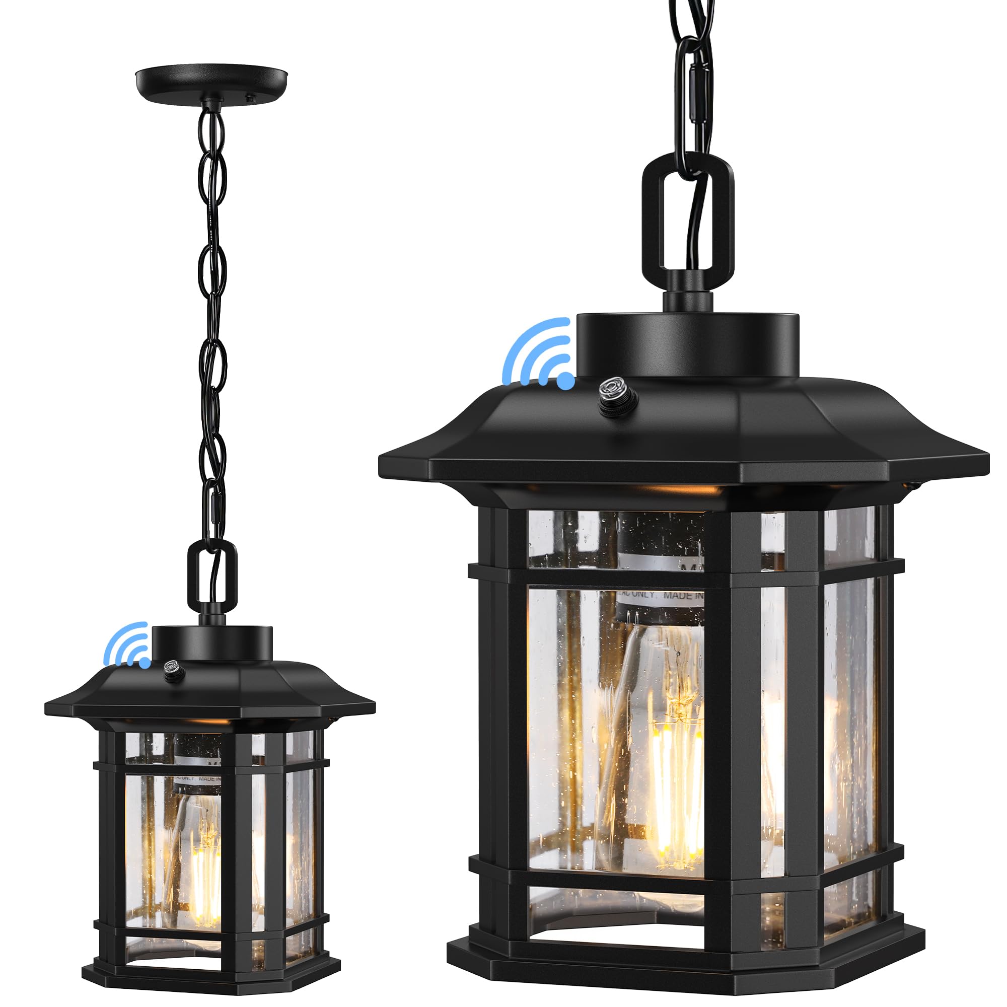 WIHTU Dusk to Dawn Outdoor Pendant Lights for Porch,Anti-Rust Aluminum Exterior Hanging Light Fixture with Adjustable Chain,Farm