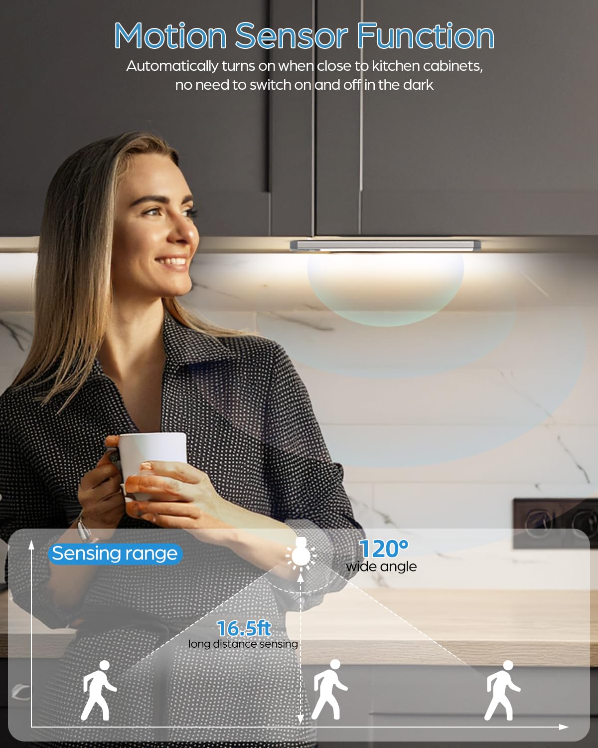 Hiboitec Under Cabinet Lighting Rechargeable 50 Led Closet Lights Battery Operated Dimmable Motion Sensor Light Indoor, Wireless Light For Kitchen, Wardrobe, Drawer, 2 Pack, Warm White Light, 10 Inch