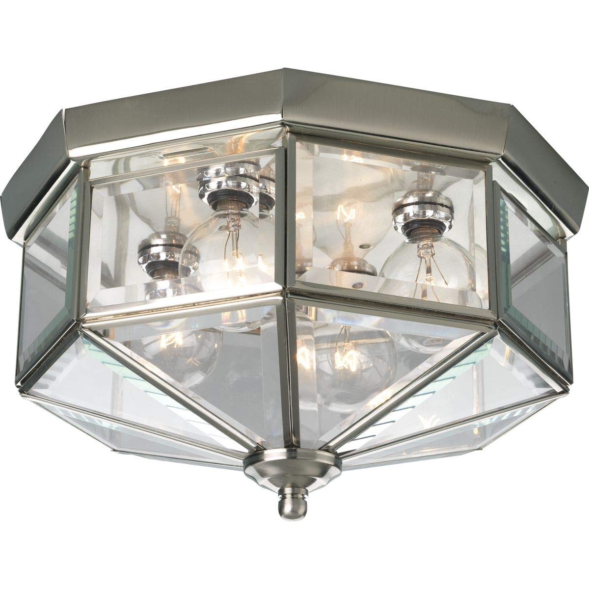 Progress Lighting P5789-09 Octagonal Close-To-Ceiling Fixture With Clear Bound Beveled Glass, Brushed Nickel
