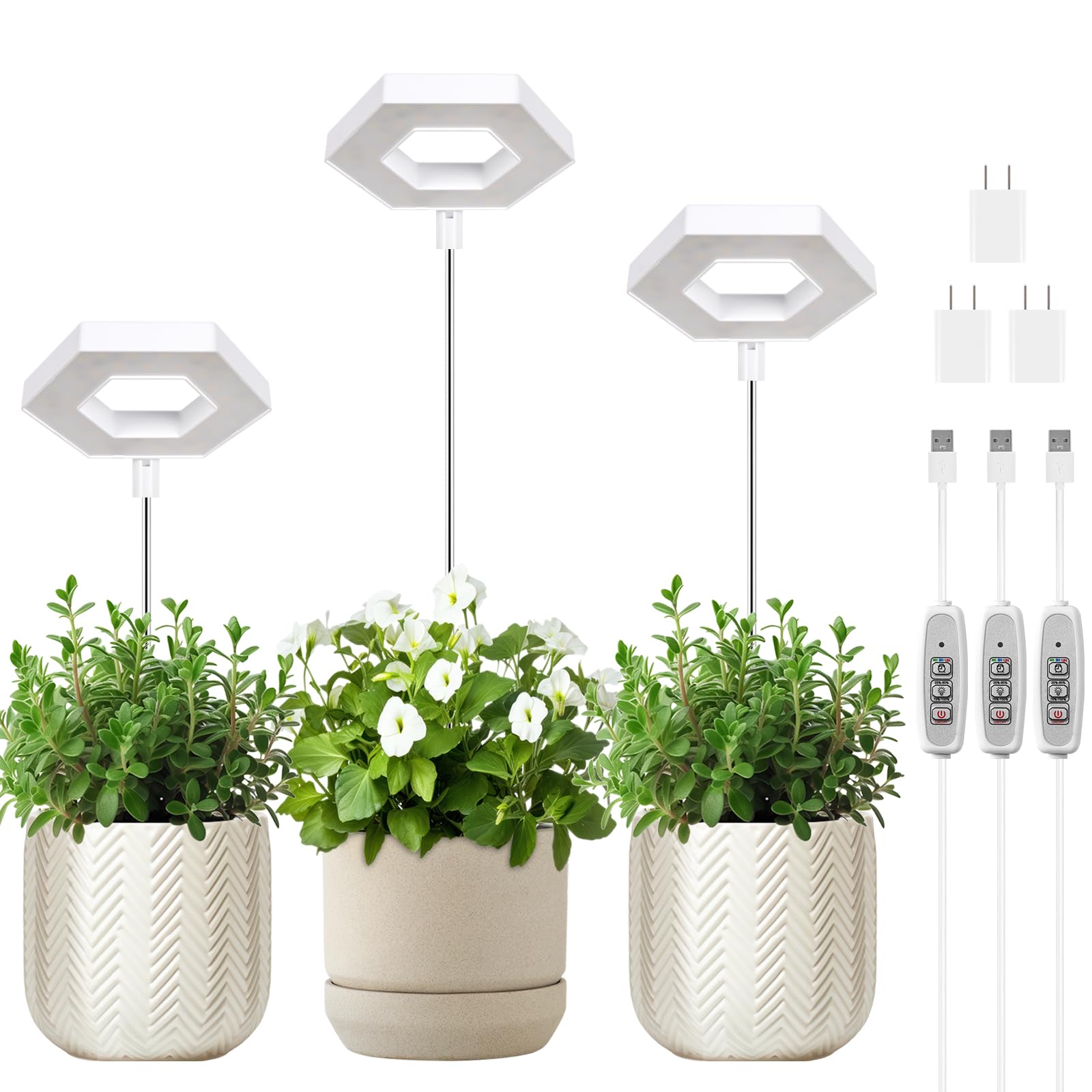 Foxgarden® Grow Light, Full Spectrum Led Plant Light For Indoor Plants, Growing Lamp With Auto On/Off Timer 4/8/12H, 4 Dimmable Brightness, Height Adjustable, Ideal For Small Plants, 3 Packs