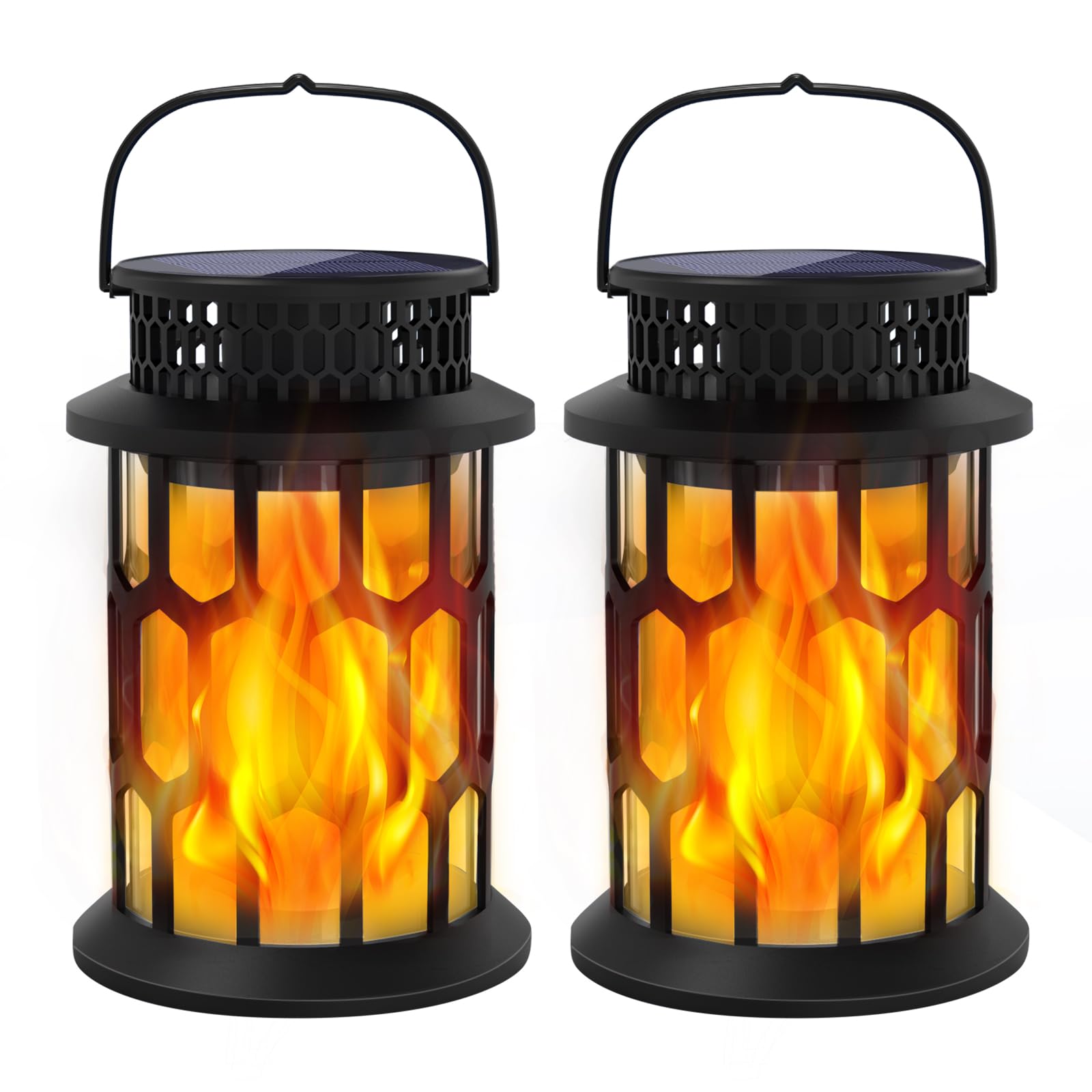 Solar Lights for Outside, Upgraded Solar Lanterns Flickering Flame Outdoor Waterproof Hanging Lanterns Decorative Solar Powered 
