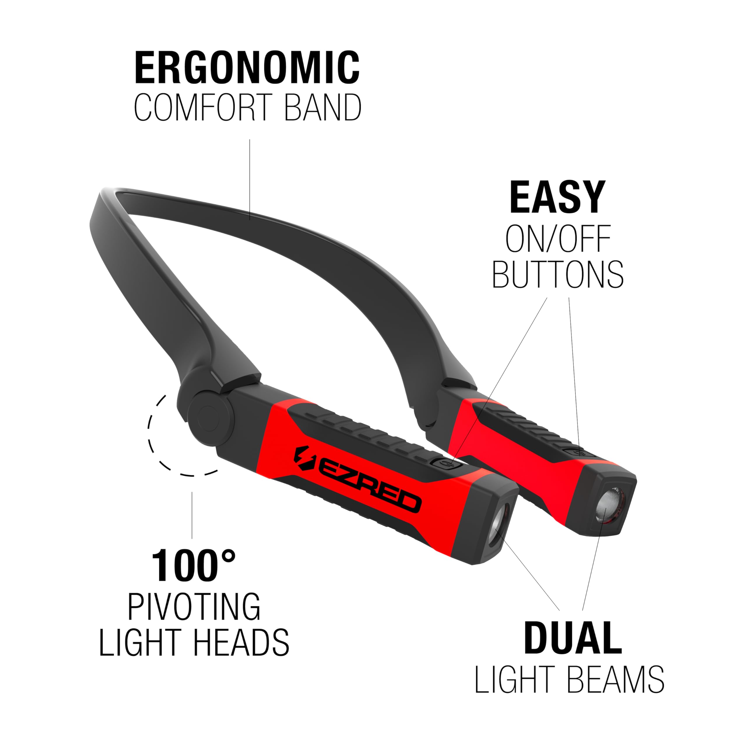 EZRED NK10 ANYWEAR Neck Light, Hands-Free Lighting, Red and Black, Ideal for Mechanics, Camping, DIY Projects, Reading