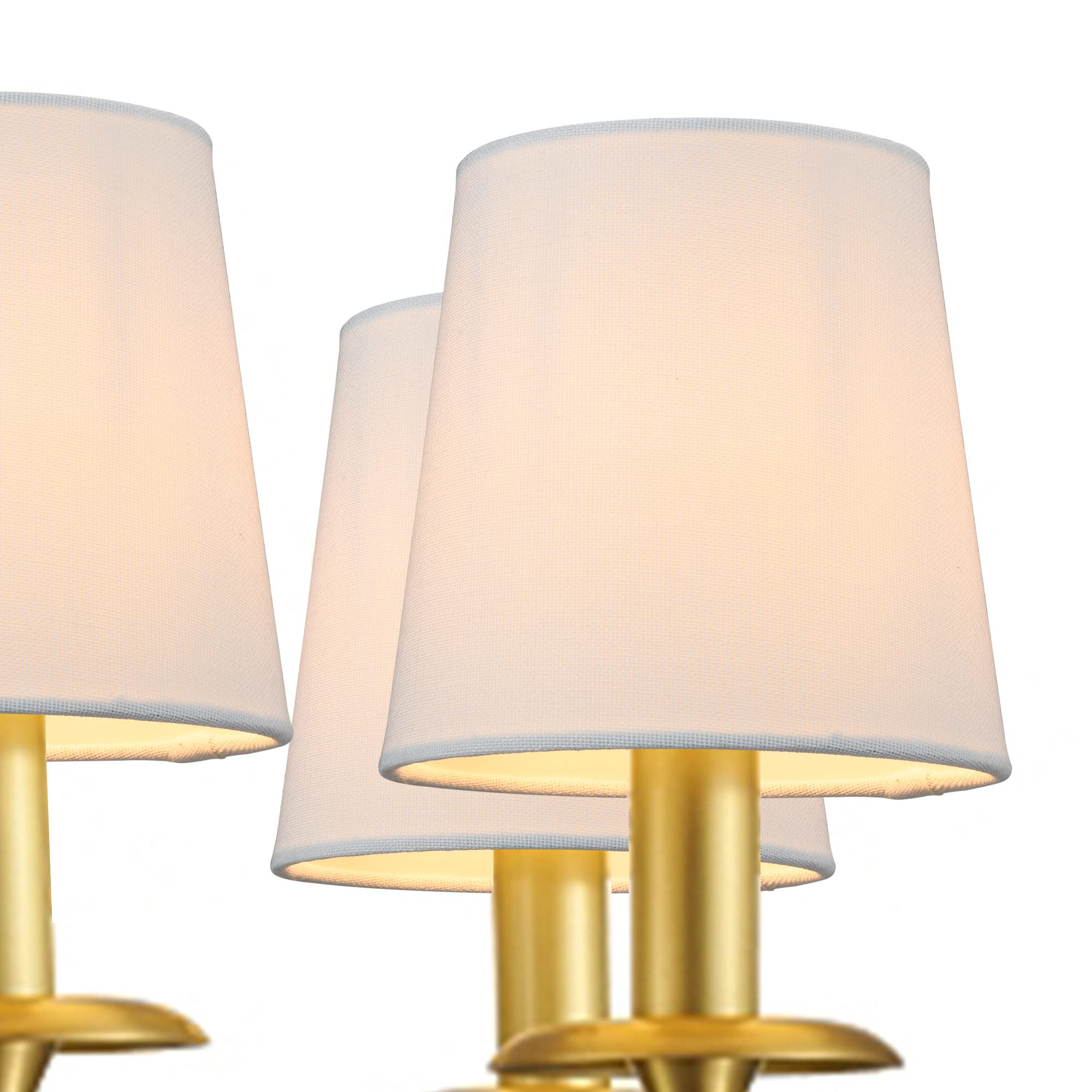 Lampwell Clip-On Chandelier Shades Set Of 6, Small Barrel Fabric, Handmade, White, Candle Bulb