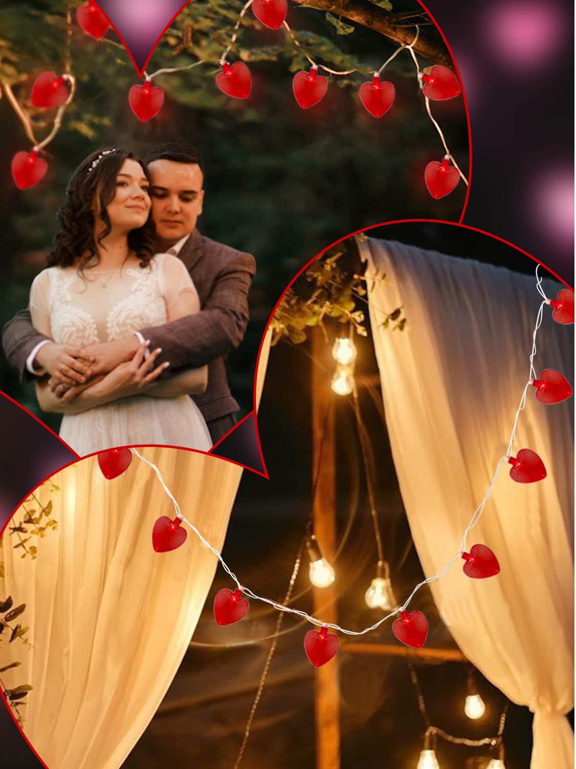 Sunsgne Red Heart String Lights Valentines Lights, 8.5Ft Plug In Fairy String Lights With 10 Led Red Heart Lights For Indoor Out