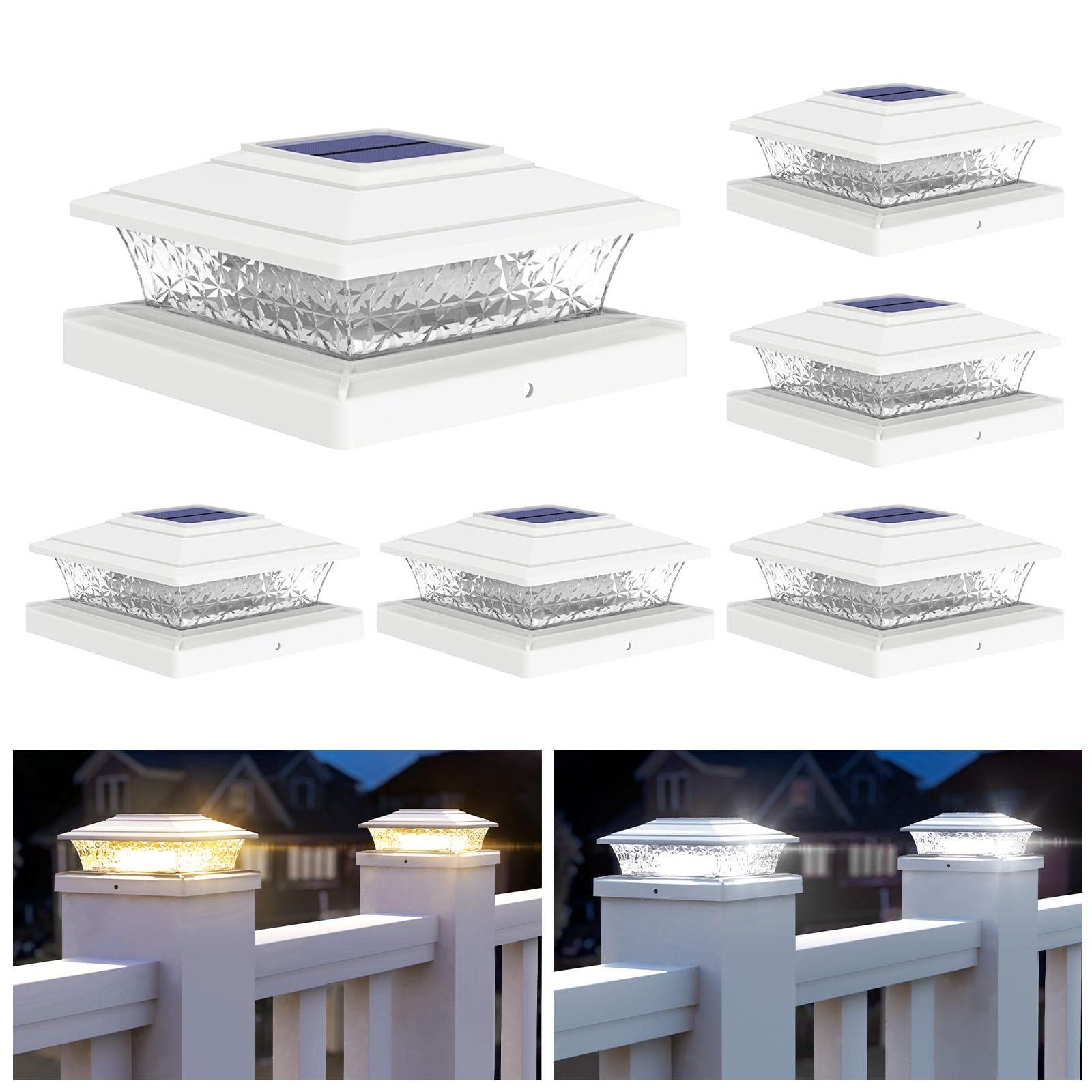 APONUO Solar Post Lights, 2 Modes, 16 LEDs, Waterproof, 12 Pack, for 4x4 5x5 6x6 Posts, White, Model 181