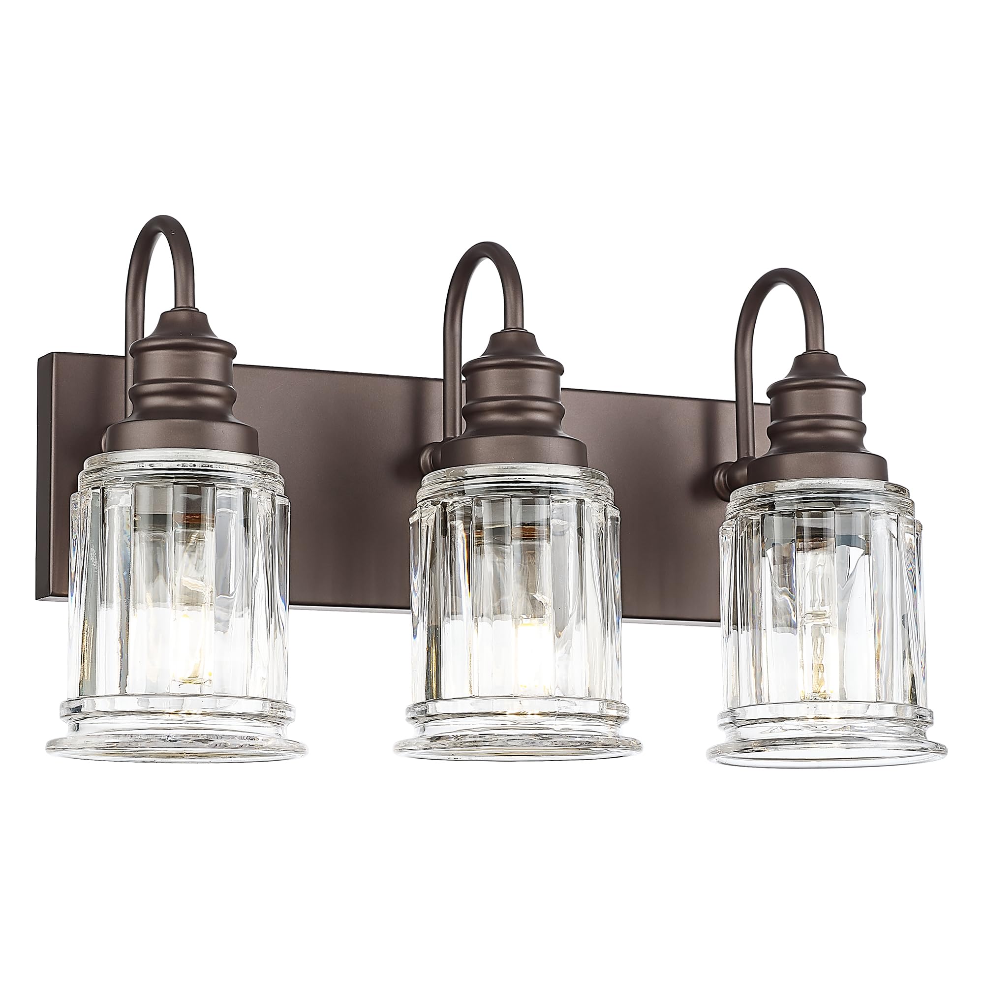 3 Light Bathroom Vanity Light - Hwh Bathroom Lights Over Mirror Farmhouse Vanity Sconce Wall Lighting With Bell-Shaped Clear Glass  Oil-Rubbed Bronze Finish  5Hzg106B-3W Orb
