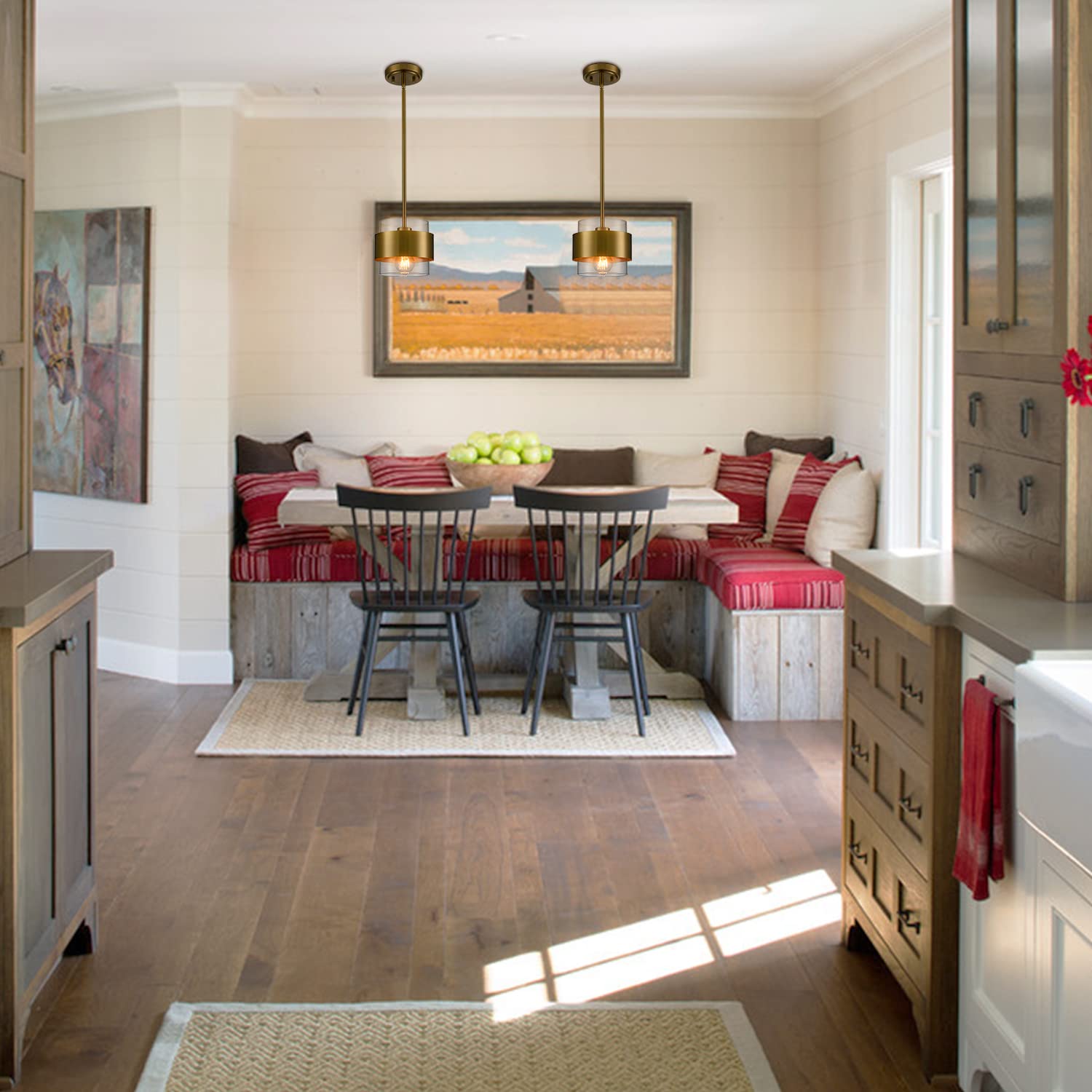 Claxy Brass Pendant Light Mini Glass Pendant Lighting For Kitchen Island With Clear Glass Shade