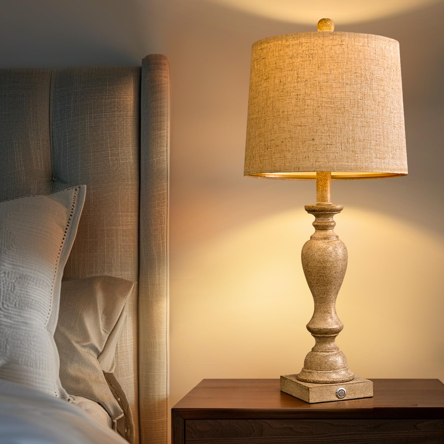 Portres 25.75'' Farmhouse 3-Way Dimmable Table Lamp Set Of 2 Touch Control Bedside Lamps Nightstand Lamps For Living Room Rustic