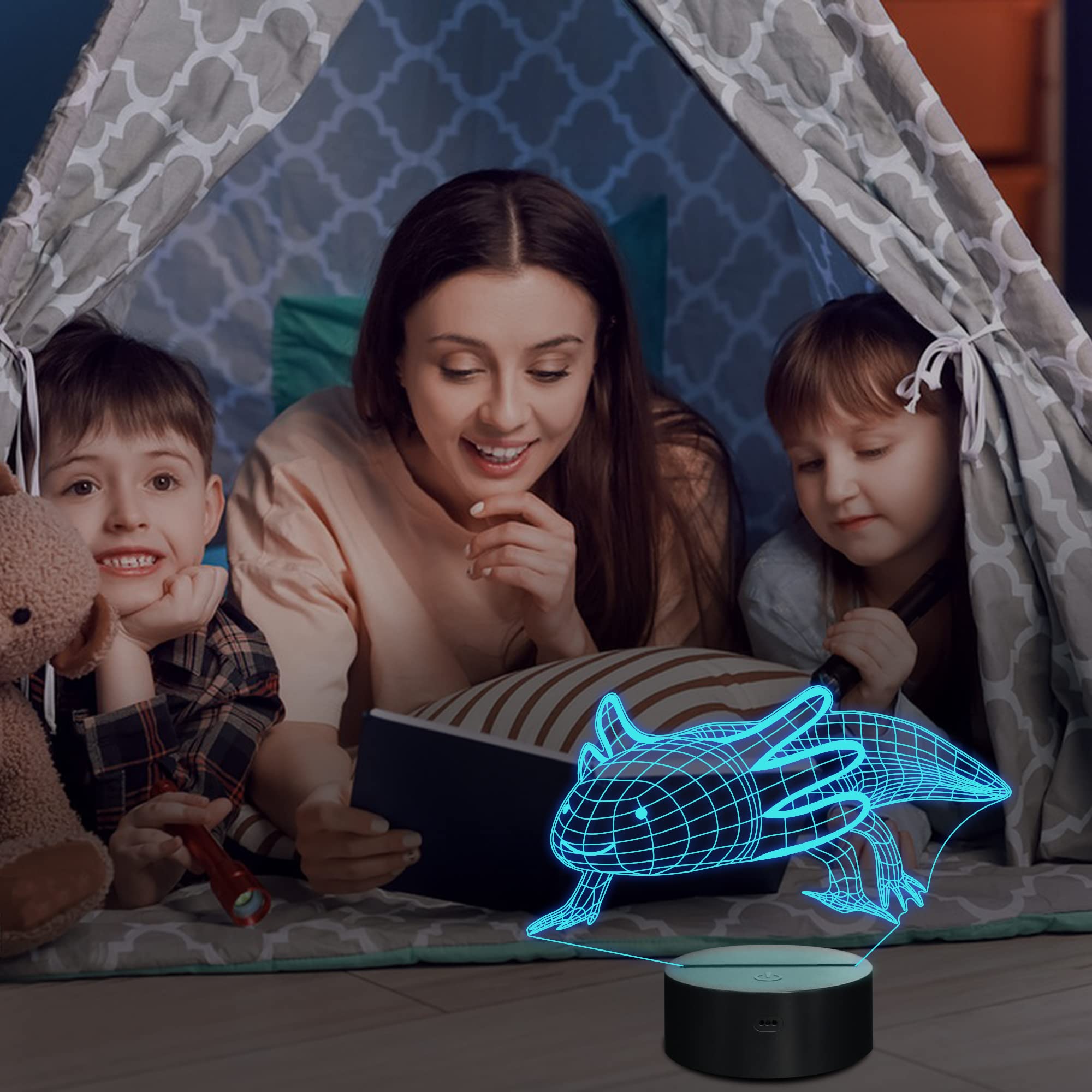 Lampeez 3D Axolotl Lamp Night Light - 16 Color Changing, Acrylic, Multicolor, Model FS-2810-9999, Perfect Kids Bedroom Decor & Gifts