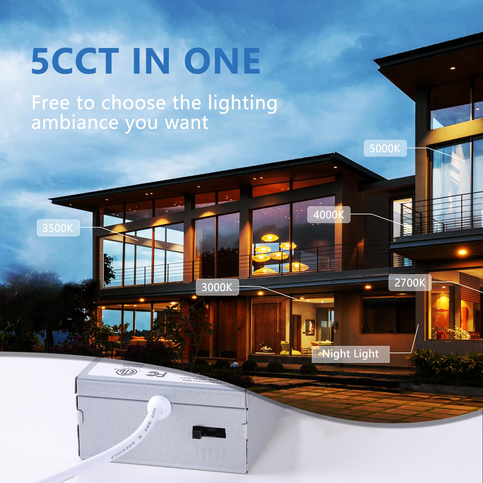 Cycevsun Brushed Nickel Recessed Lighting 4 Inch With Night Light 16 Pack, Canless Ultra Thin Wafer Downlight Outdoor Exterior S