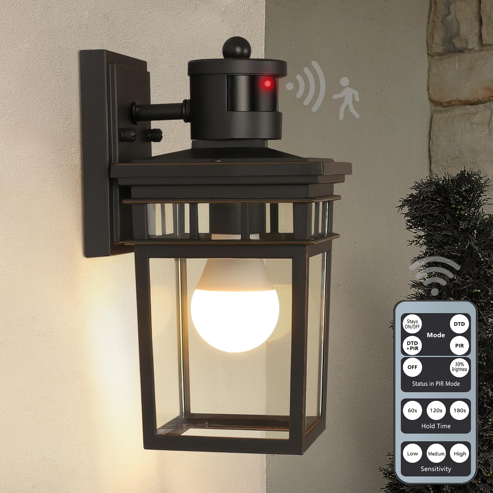 Fandbo Motion Sensor Outdoor Wall Lantern, Dusk To Dawn, Oil-Rubbed Bronze, Led Bulb Included
