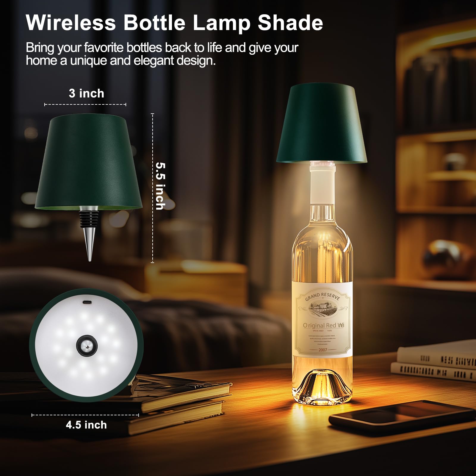 Mebaraul 3600Mah Wine Bottle Lamp, 2025 New 3 Color Rechargeable Wireless Bottle Lamp For Liquor Bottles With Touch Dimming For