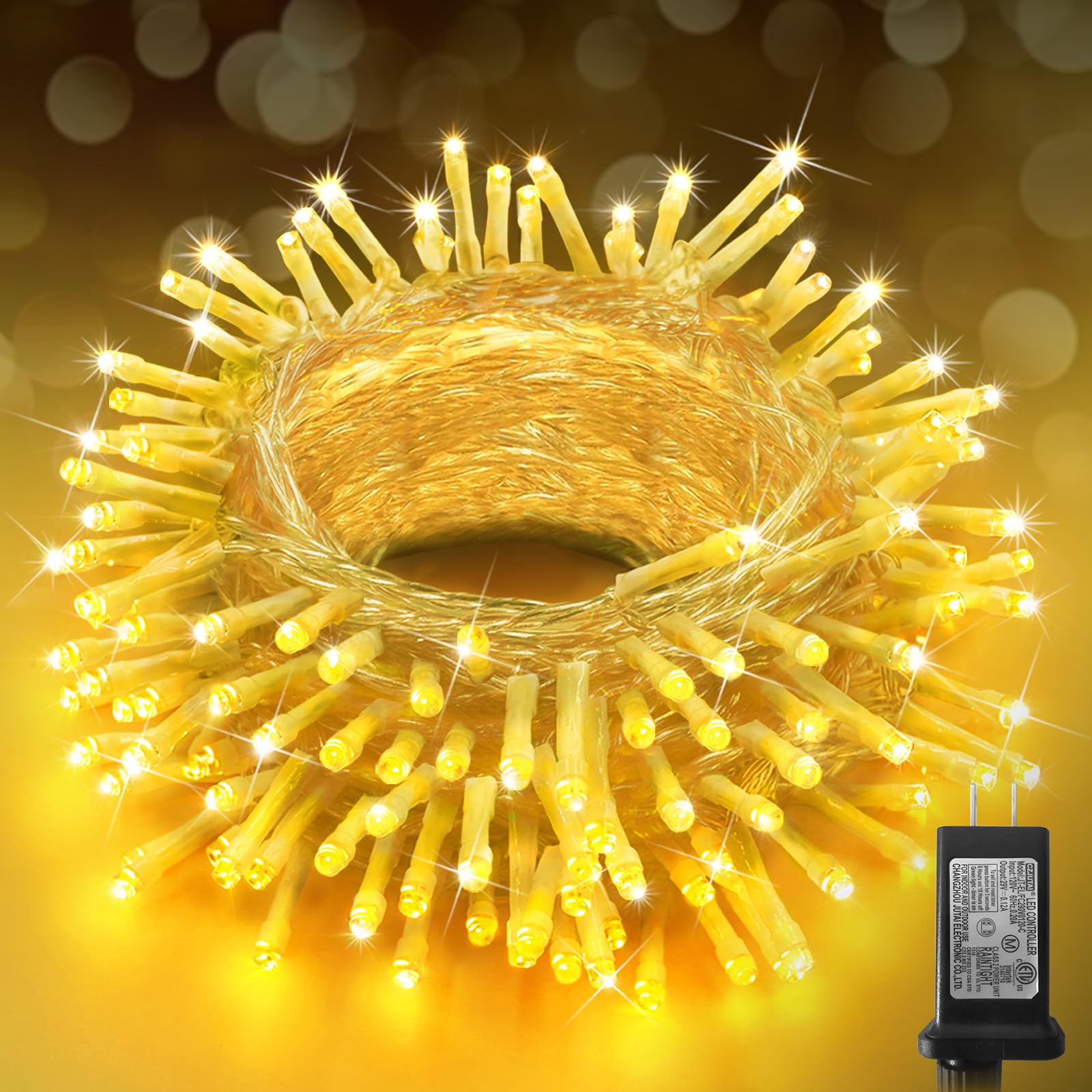 KNONEW Christmas String Lights, 60FT 180LED, Waterproof, 8 Lighting Modes, Timer, Warm White, Model 68KN-168LIG-NIU