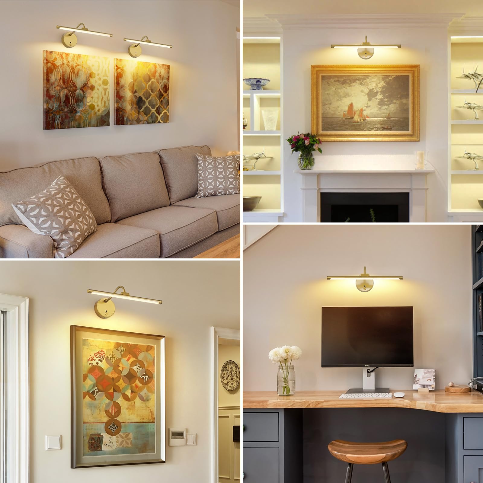 Picture Lights For Wall - Wireless Rechargeable Led Light With Remote  Adjustable Arm  Gold Battery Operated Display Lighting For discomfort-reducingtings  Bedroom  Gallery Wall D?Cor (Gold  12.6 Inch - 1Pack)