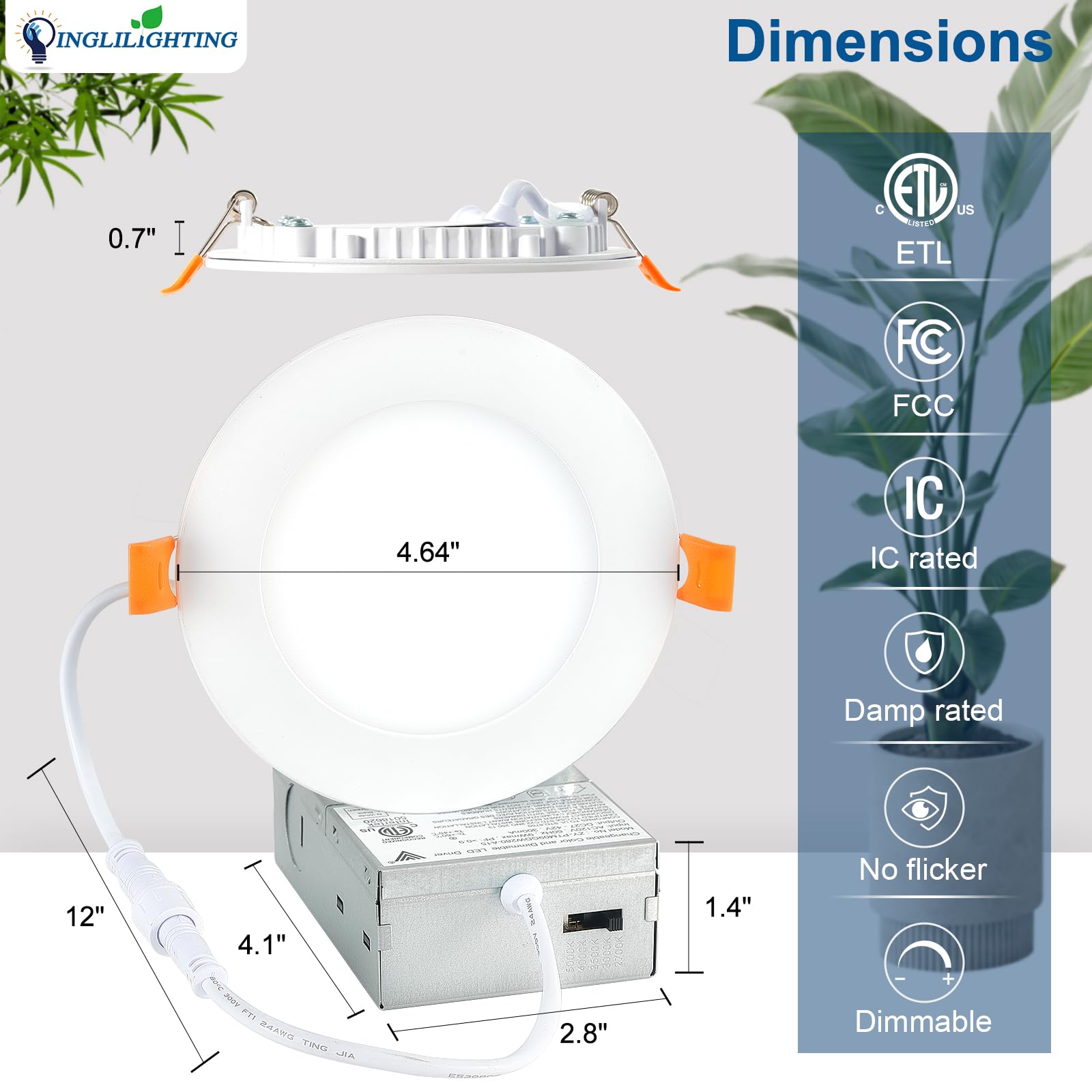 Dllt Led Recessed Ceiling Light: 24 Pack 4 Inch Recessed Lighting For Kitchen - 5Cct Dimmable Canless Wafer Downlight For Living Room - 900Lm Brightness 9W Led Can Lights For Bedroom Etl Fcc