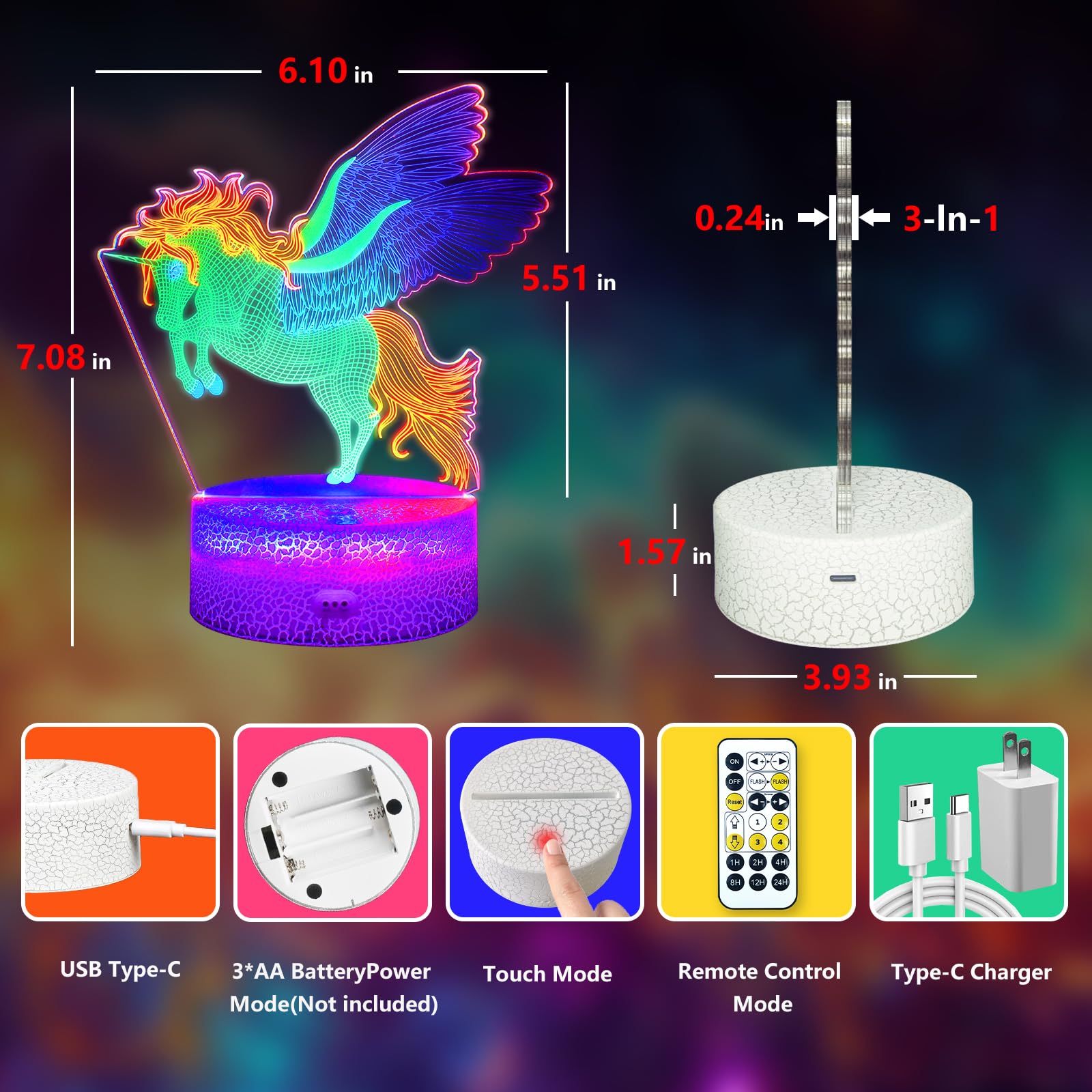 COBIKU Horse Night Light, 3D Illusion Lamp with Remote Control, Timer, Multi-Color Changing, Dimmable Kids Bedroom Lamp, Led Nig