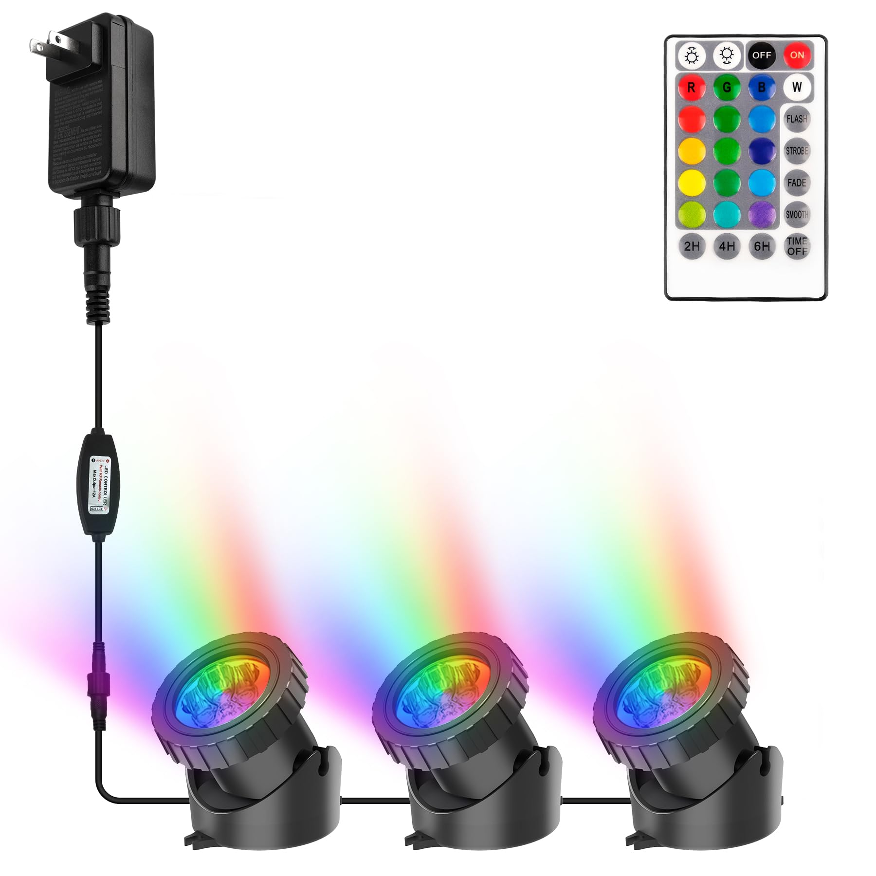 Crepow Rgb Pond Lights With Timer, Ip68 Waterproof Submersible Spotlights For Garden Pool (3-Pack)
