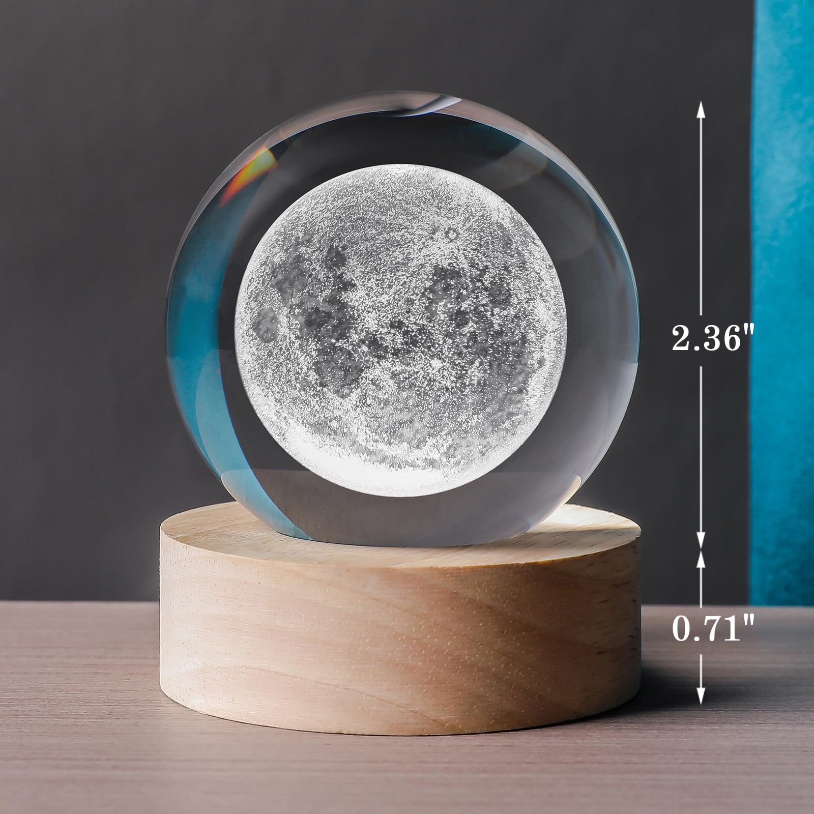Qianruna 3D Moon 60Mm Crystal Ball Astronomy Universe Gifts 3D Moon Model Led Lamp Globe Night Light Physics Gifts For Kids Men Women Him Her Dad Science Teacher