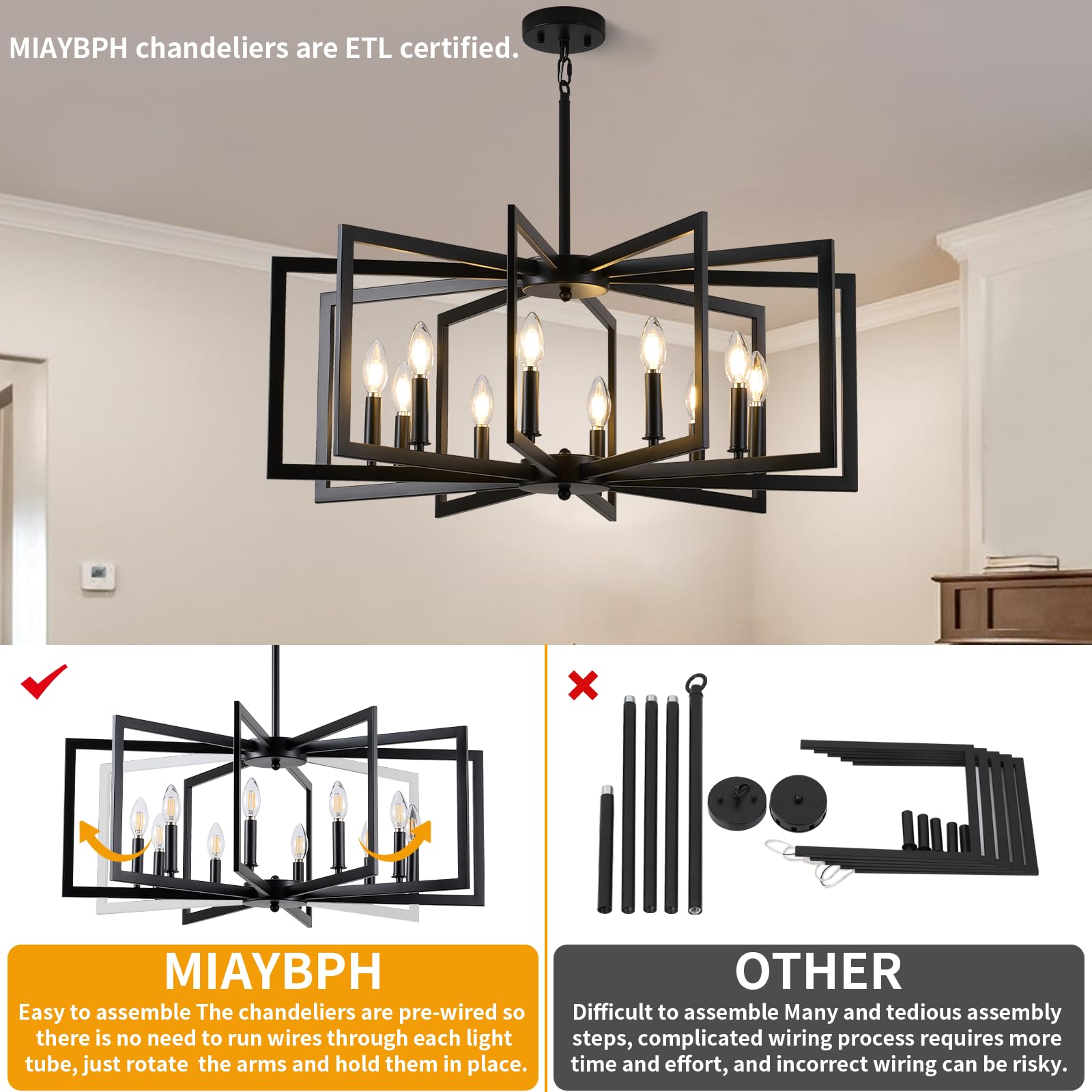 Miaybph Black Chandelier For Dining Room, 10-Light Kitchen Chandelier Light Fixture Modern Metal Industrial Large Chandeliers Fo