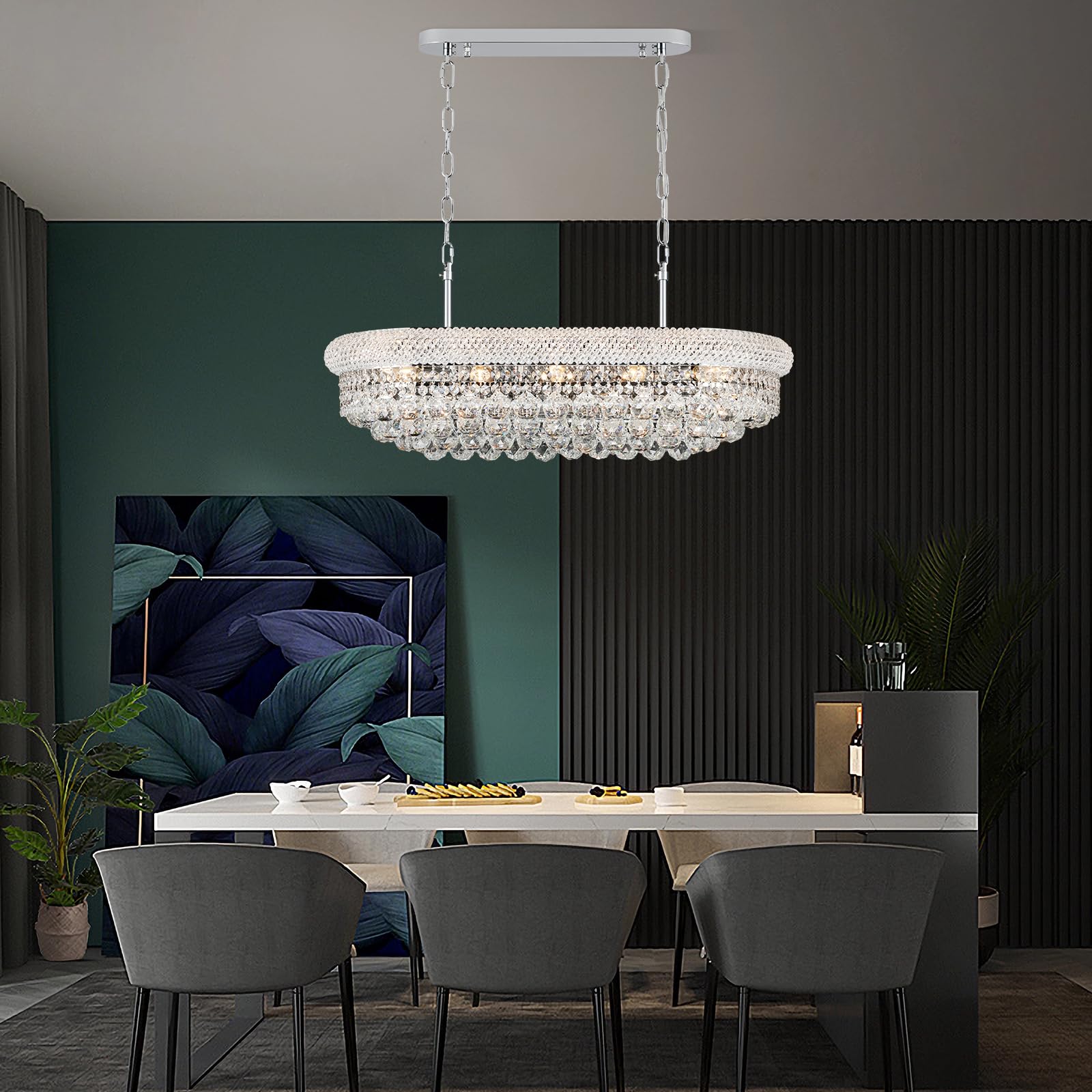 Crystal Chandeliers For Dining Room Light Fixtures Over Table  Modern Crystal Chandeliers For Kitchen Lsland  9 Lights Empire Style Chrome stylish Lighting Fixtures For Living Room Bar L31 Inch