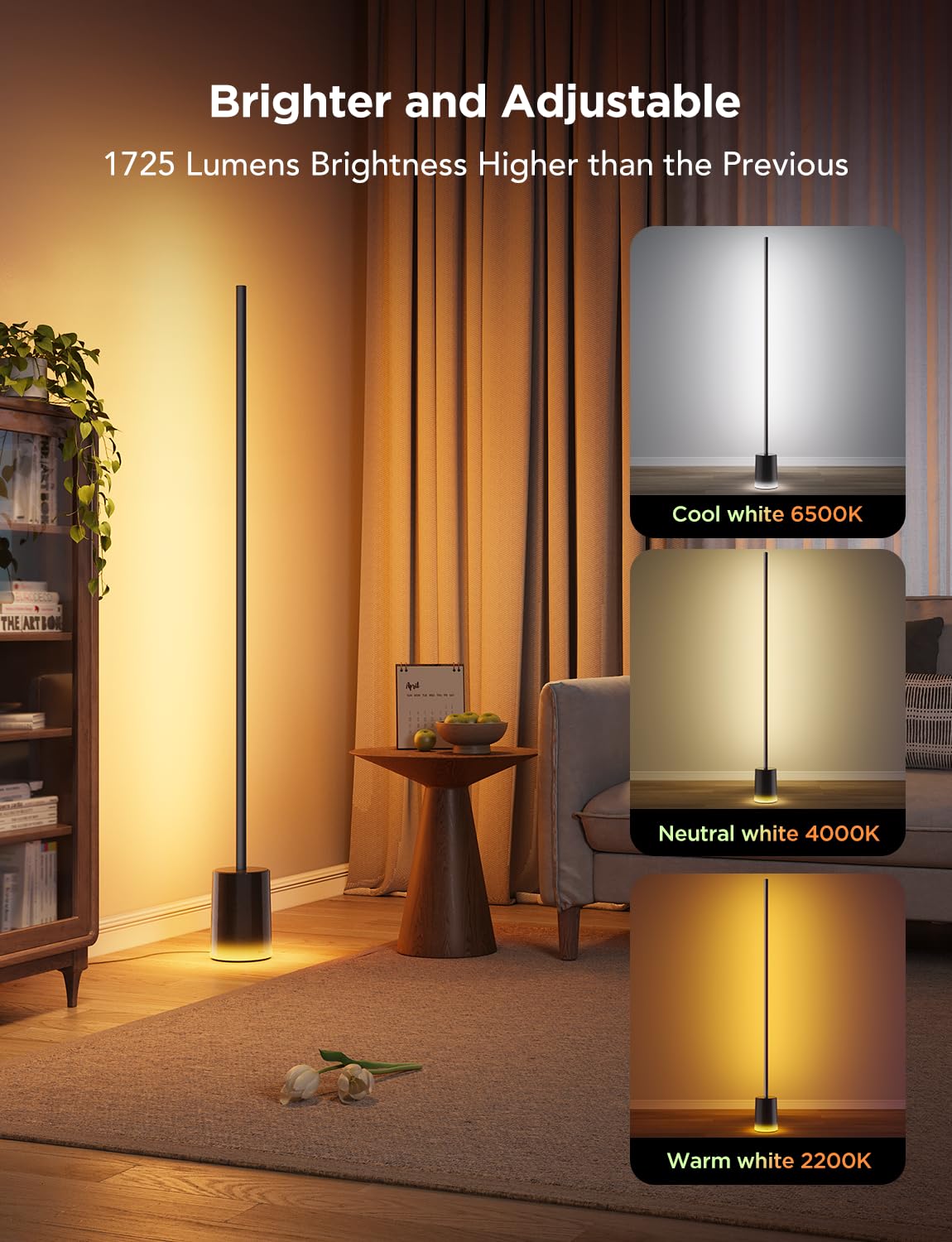 Govee Smart Floor Lamp 2, RGBIC LED, 1725lm, Alexa Compatible, Black, Model H607C