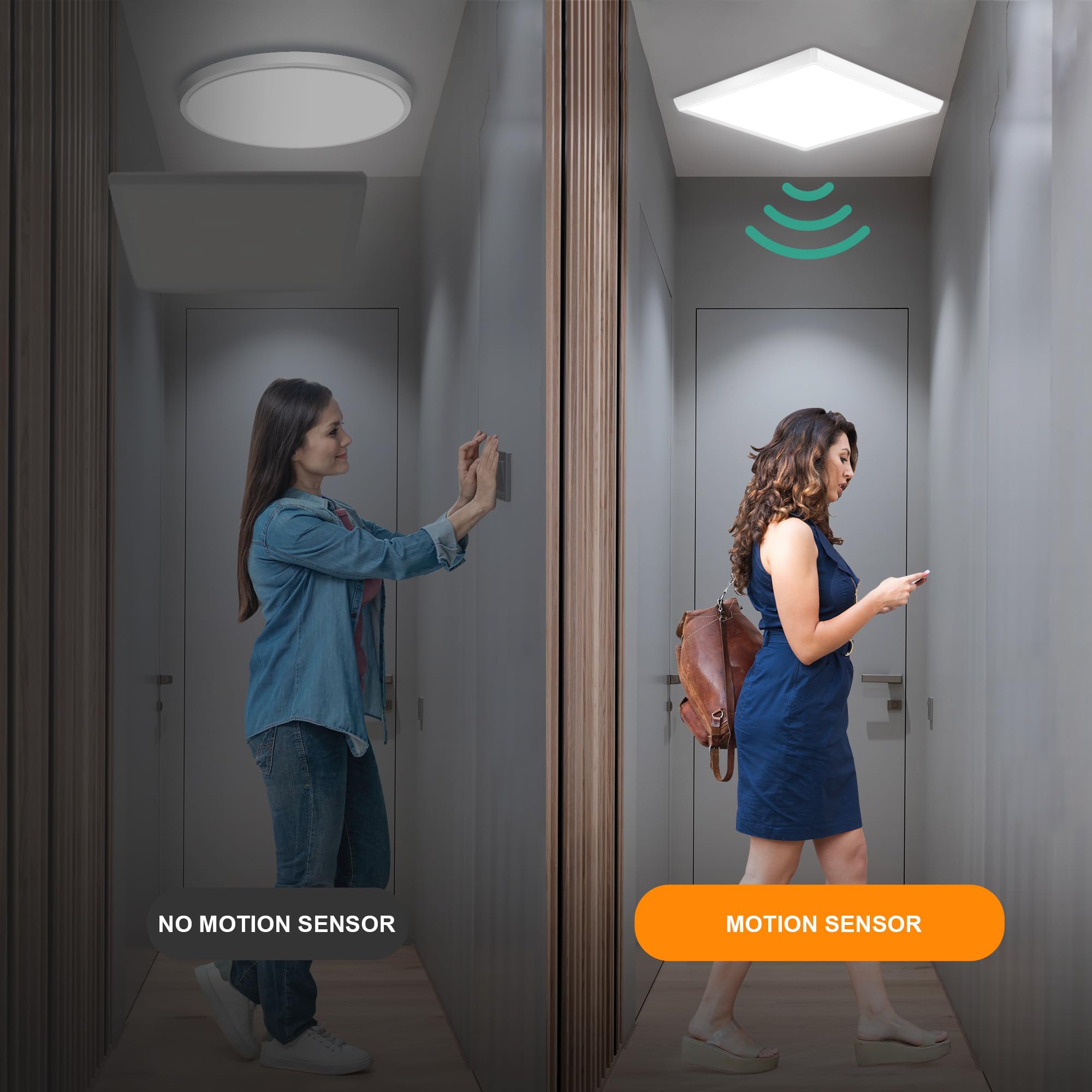 Dodopen Flush Mount Motion Sensor Ceiling Light Wired, 12 Inch Motion Sensor Light Indoor, 24W Square Radar Motion Ceiling Light