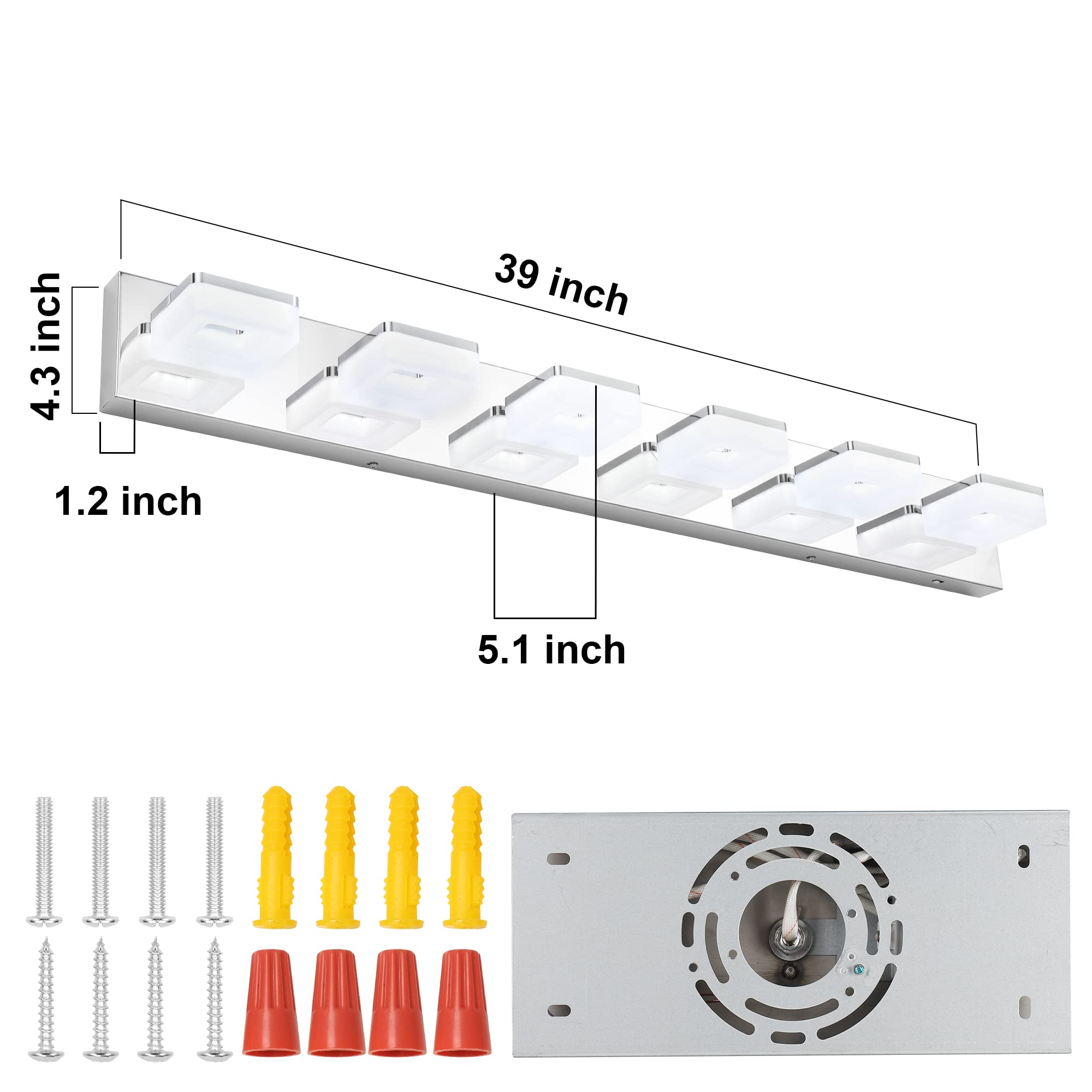 Goodate 3 Color Dimmable 6 Light Chrome Led Vanity Light Fixture For Bathroom, Adjustable 3000K-6000K