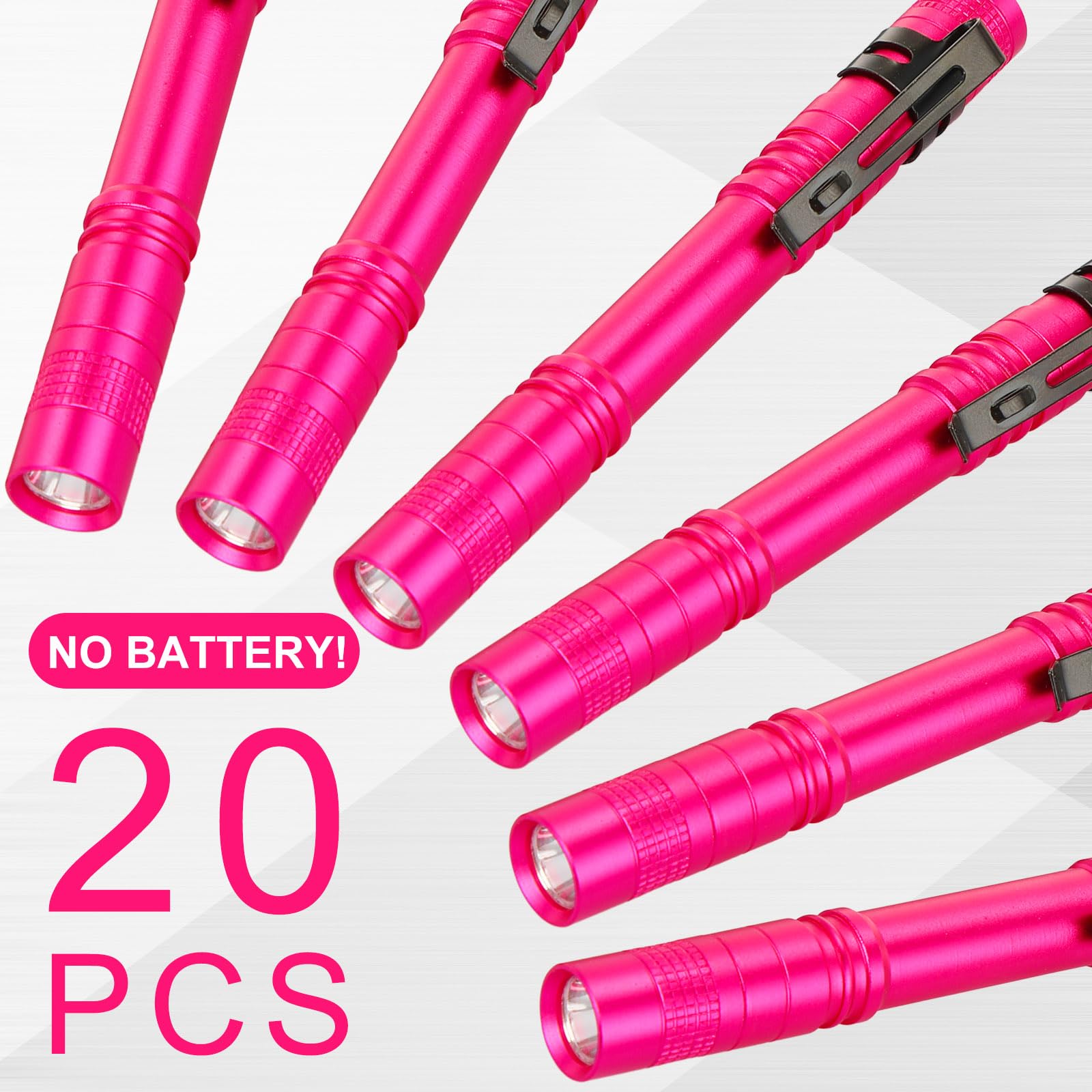 Hortsun Mini Pen Light Flashlights, 5.12 Inch, Aluminum, Rose Pink, Pack of 20, Portable LED Torches with Clip