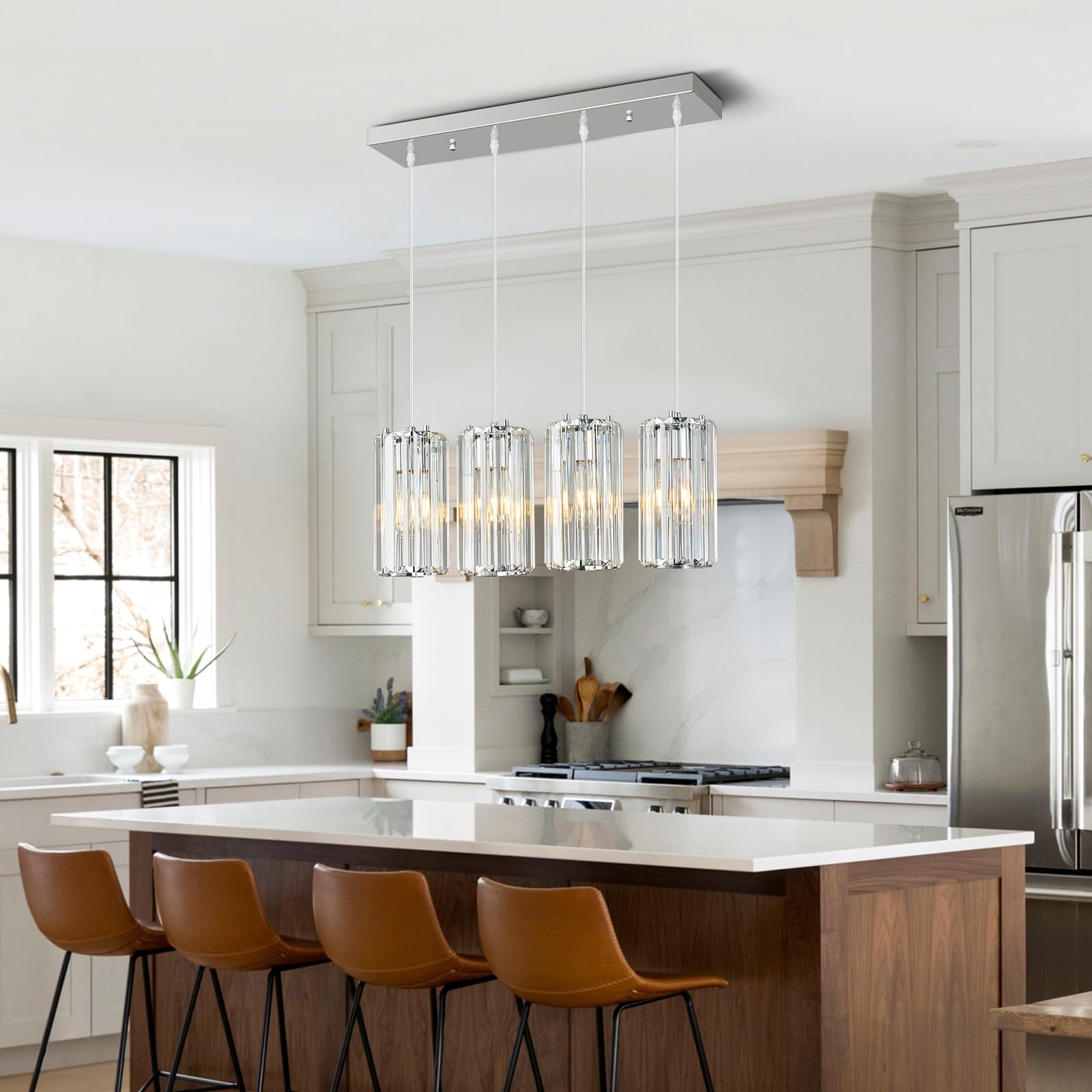 Zhllmq Chrome Pendant Lighting Modern Pendant Light  Mini Crystal Chandeliers Adjustable Pendant Light Fixture For Kitchen Island Dinning Room Corridor Bedroom(Gold 4-Light)