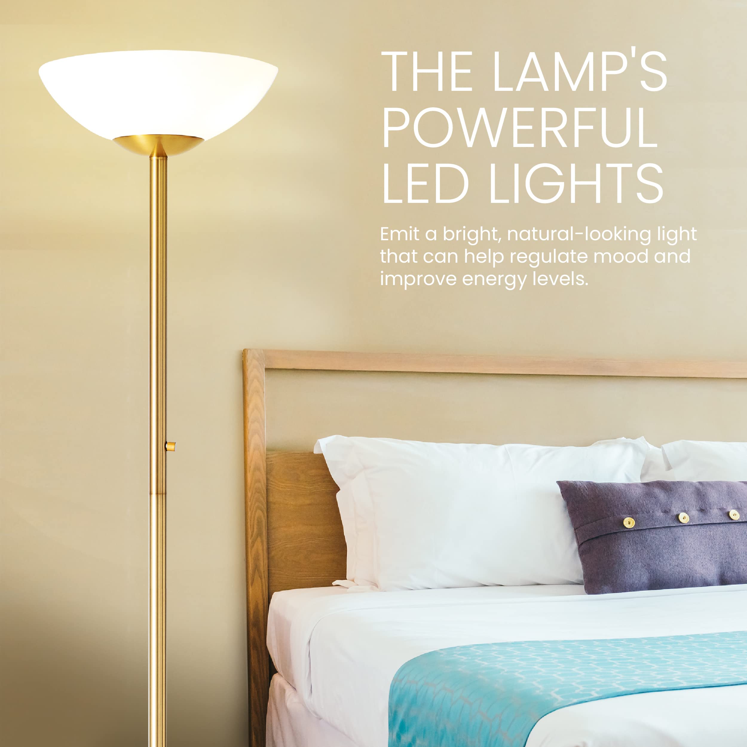Superlamp Super Bright Floor Lamp 8000 Lumen Dimmable, Modern Design, Alloy Steel, White, Model 6028